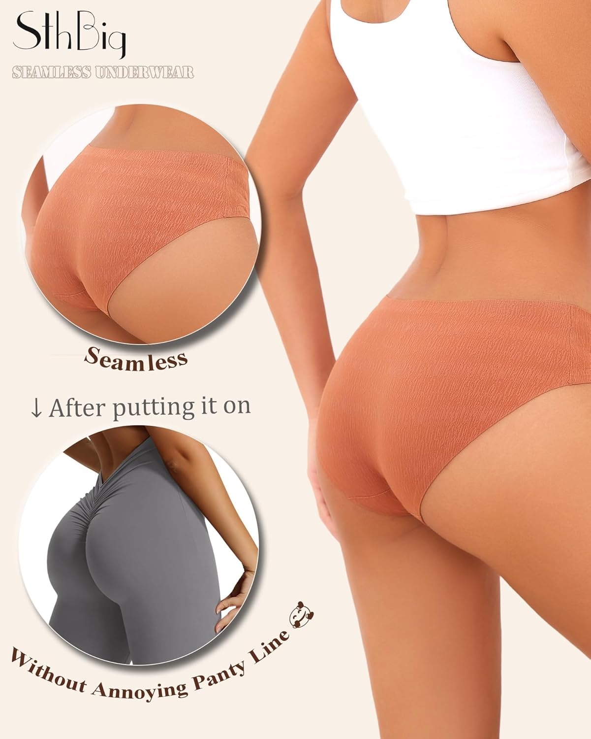 image:imageSeamless Underwear for Women No Show Cheeky Low Rise Bikini Jacquard Soft Ladies Panties Breathable Stretch Hipster 6 PackAmber Brownblackmauvewoodbuttercreamwhitepink
