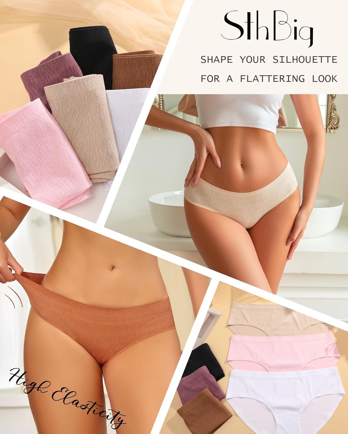 image:imageSeamless Underwear for Women No Show Cheeky Low Rise Bikini Jacquard Soft Ladies Panties Breathable Stretch Hipster 6 PackAmber Brownblackmauvewoodbuttercreamwhitepink