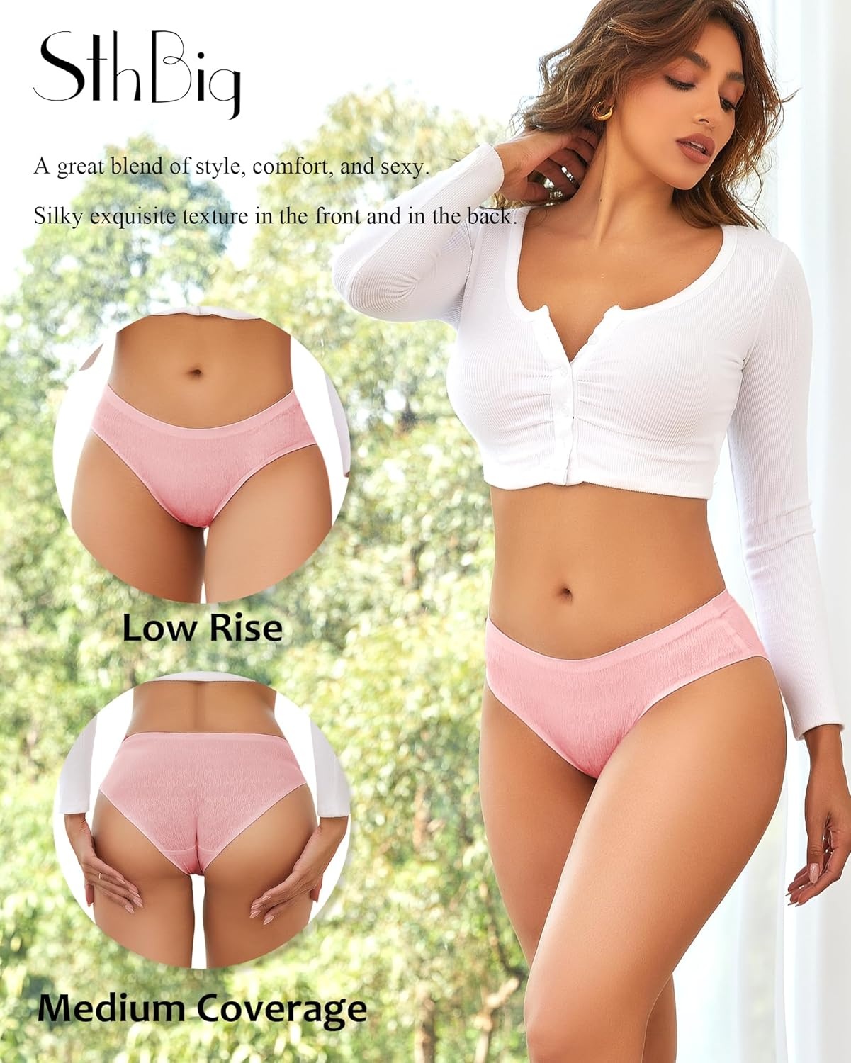 image:imageSeamless Underwear for Women No Show Cheeky Low Rise Bikini Jacquard Soft Ladies Panties Breathable Stretch Hipster 6 PackAmber Brownblackmauvewoodbuttercreamwhitepink