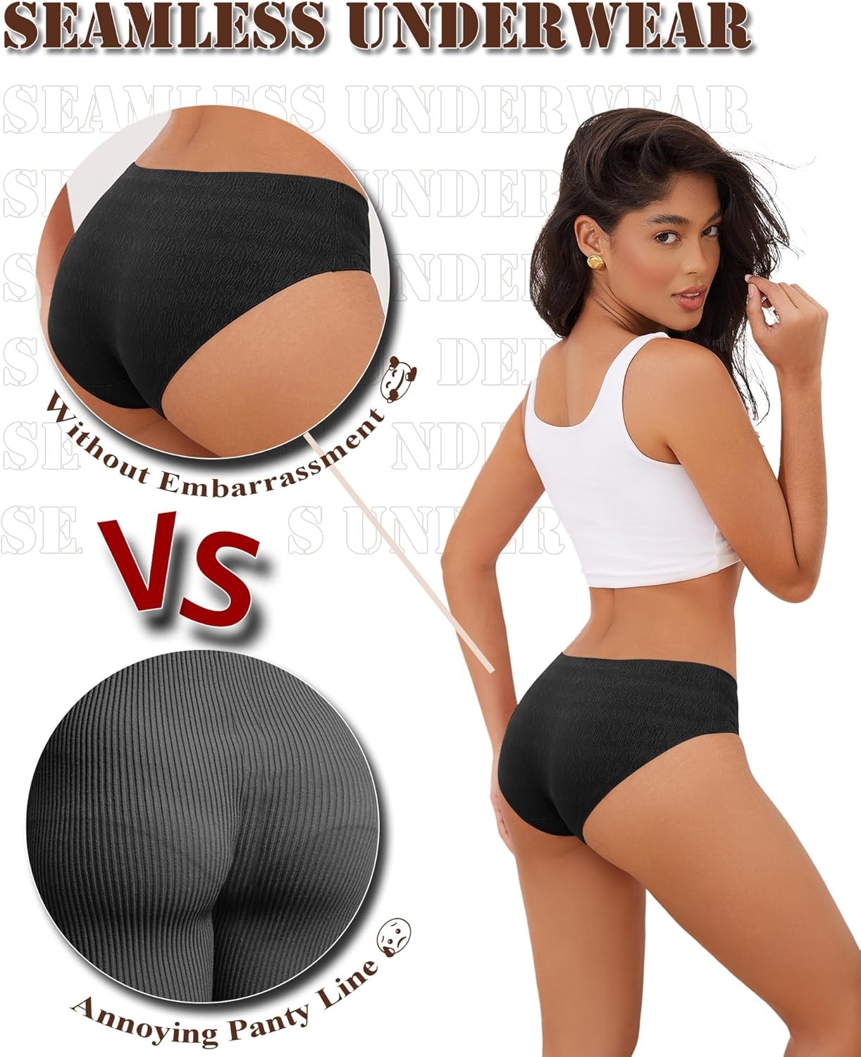 image:imageSeamless Underwear for Women No Show Cheeky Low Rise Bikini Jacquard Soft Ladies Panties Breathable Stretch Hipster 6 PackBlack