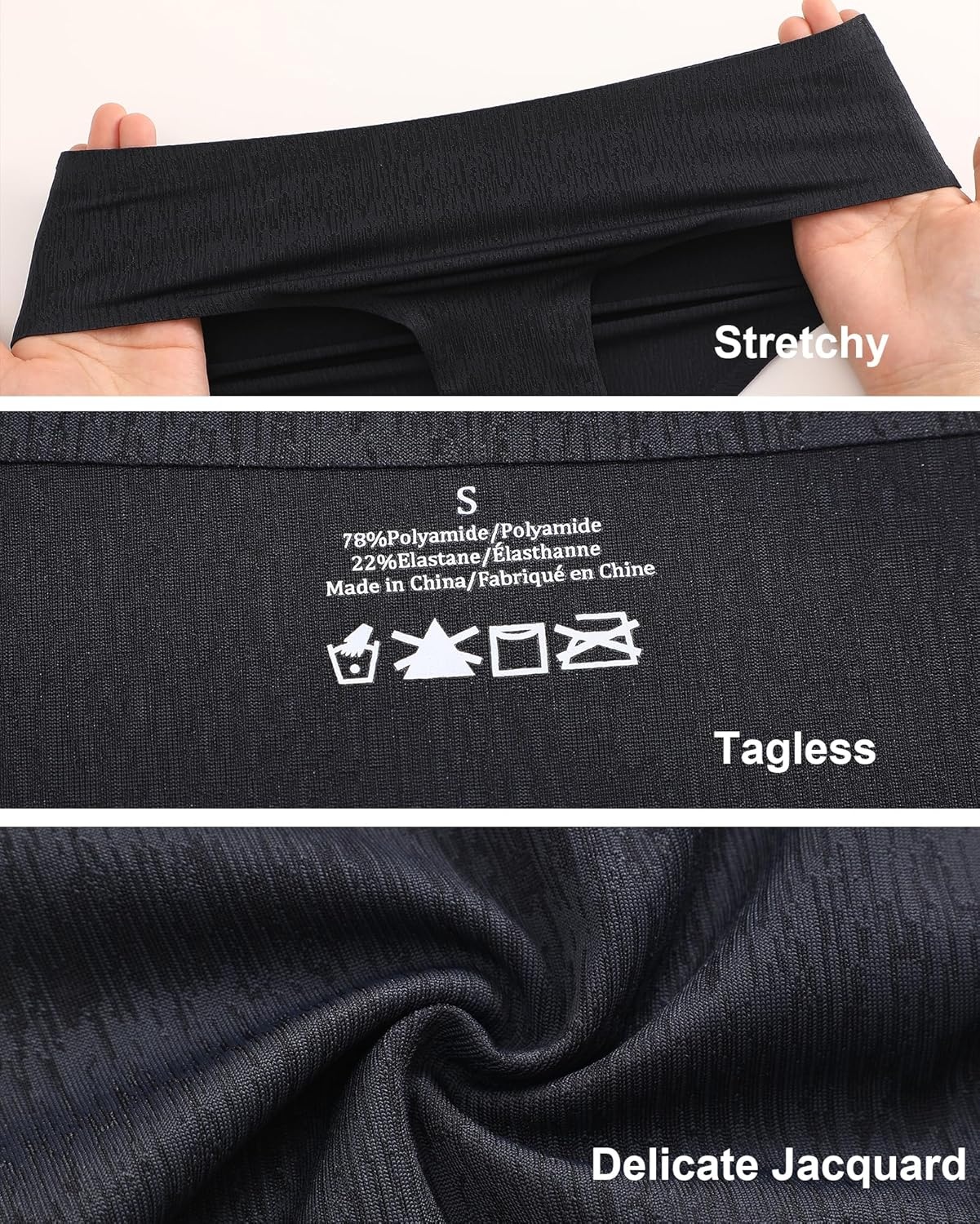 image:imageSeamless Underwear for Women No Show Cheeky Low Rise Bikini Jacquard Soft Ladies Panties Breathable Stretch Hipster 6 PackBlack