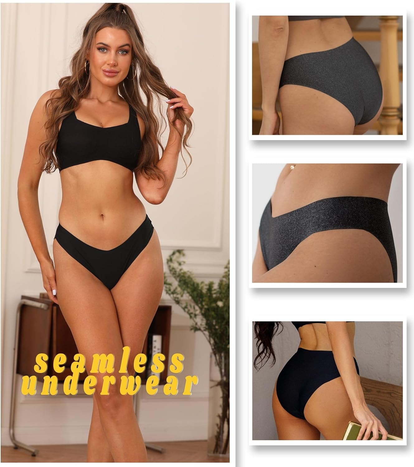 image:imageSeamless Underwear for Women Soft No Show Panties Sexy High Cut Invisible Hipster Silky Cheeky Ladies Bikini 6 PackColor C