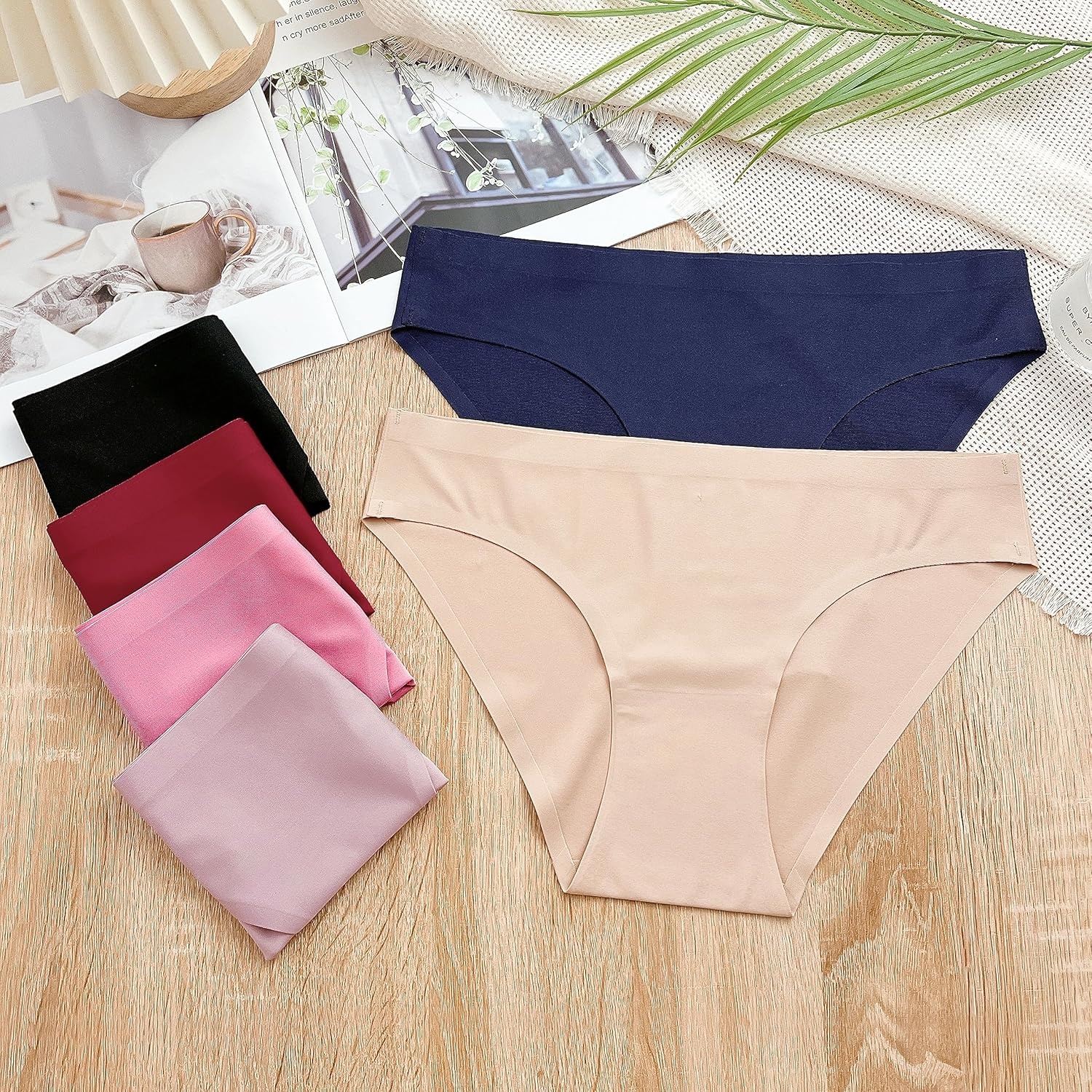 image:imageSeamless Underwear for Women Soft No Show Panties Sexy High Cut Invisible Hipster Silky Cheeky Ladies Bikini 6 PackColor D