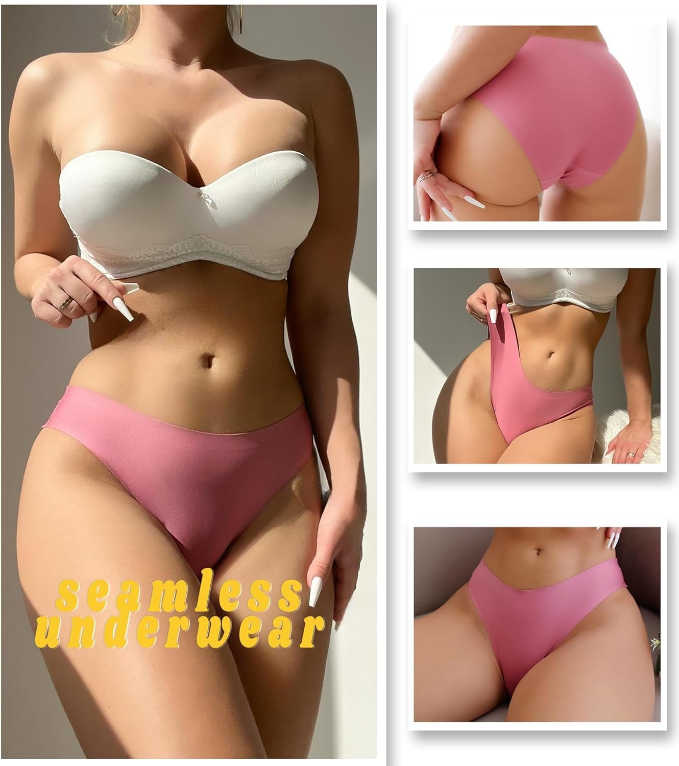 image:imageSeamless Underwear for Women Soft No Show Panties Sexy High Cut Invisible Hipster Silky Cheeky Ladies Bikini 6 PackColor D