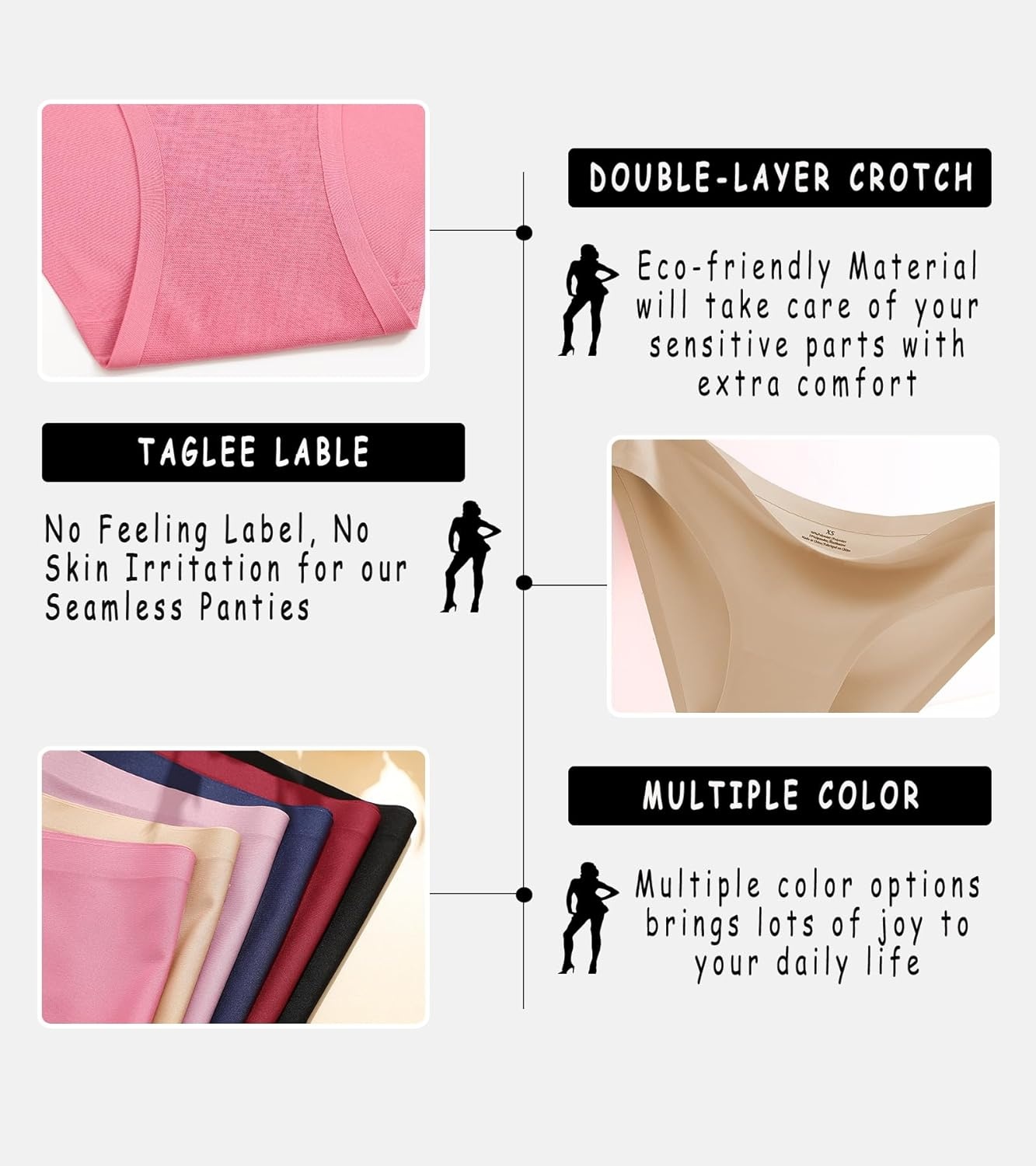 image:imageSeamless Underwear for Women Soft No Show Panties Sexy High Cut Invisible Hipster Silky Cheeky Ladies Bikini 6 PackColor D