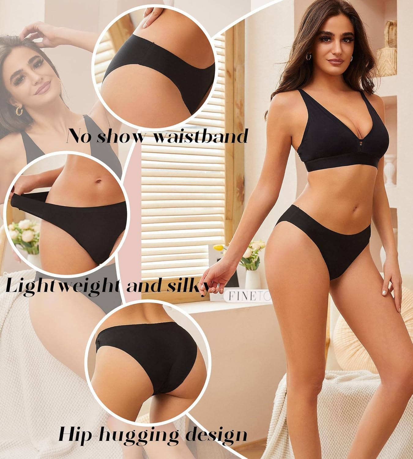 image:imageSeamless Underwear for Women Soft No Show Panties Sexy High Cut Invisible Hipster Silky Cheeky Ladies Bikini 6 PackColor E