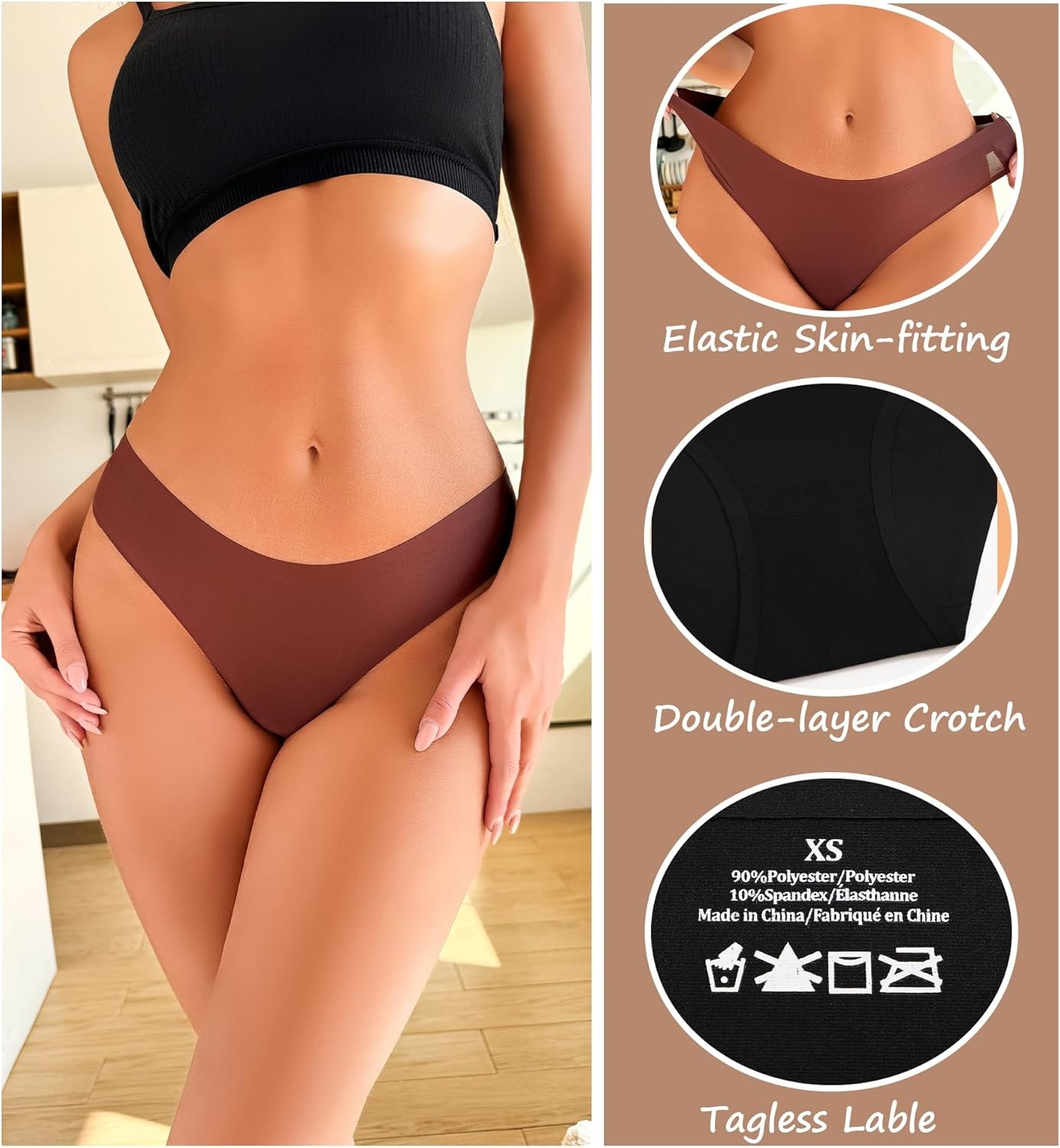 image:imageSeamless Underwear for Women Soft No Show Panties Sexy High Cut Invisible Hipster Silky Cheeky Ladies Bikini 6 PackColor E