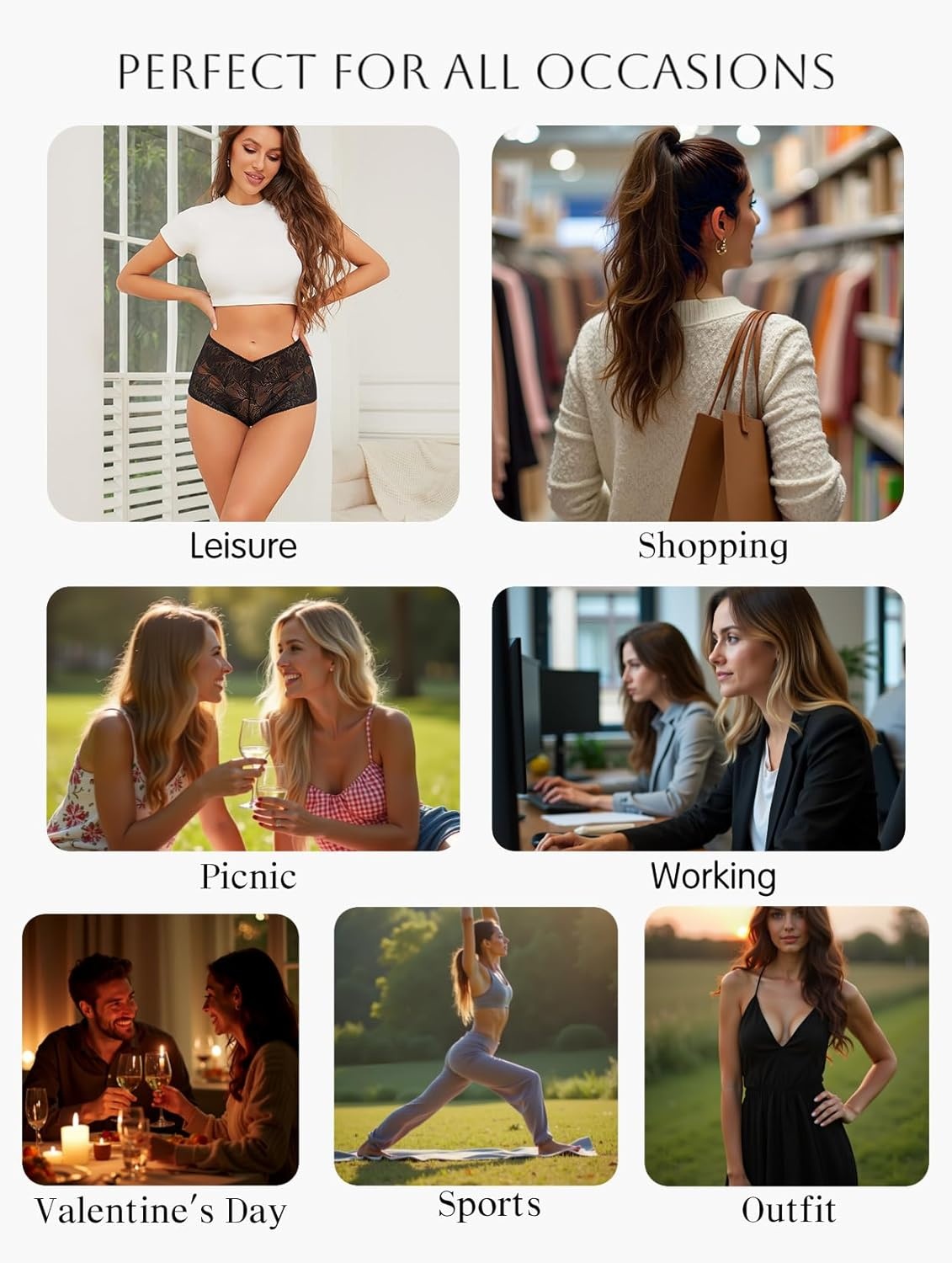 image:imageSexy Underwear for Women Petalsoft Lace Vwaisted Boy Shorts Cute Cheeky Ladies Panties Fashion Lightweight Lingerie 6 pack6black