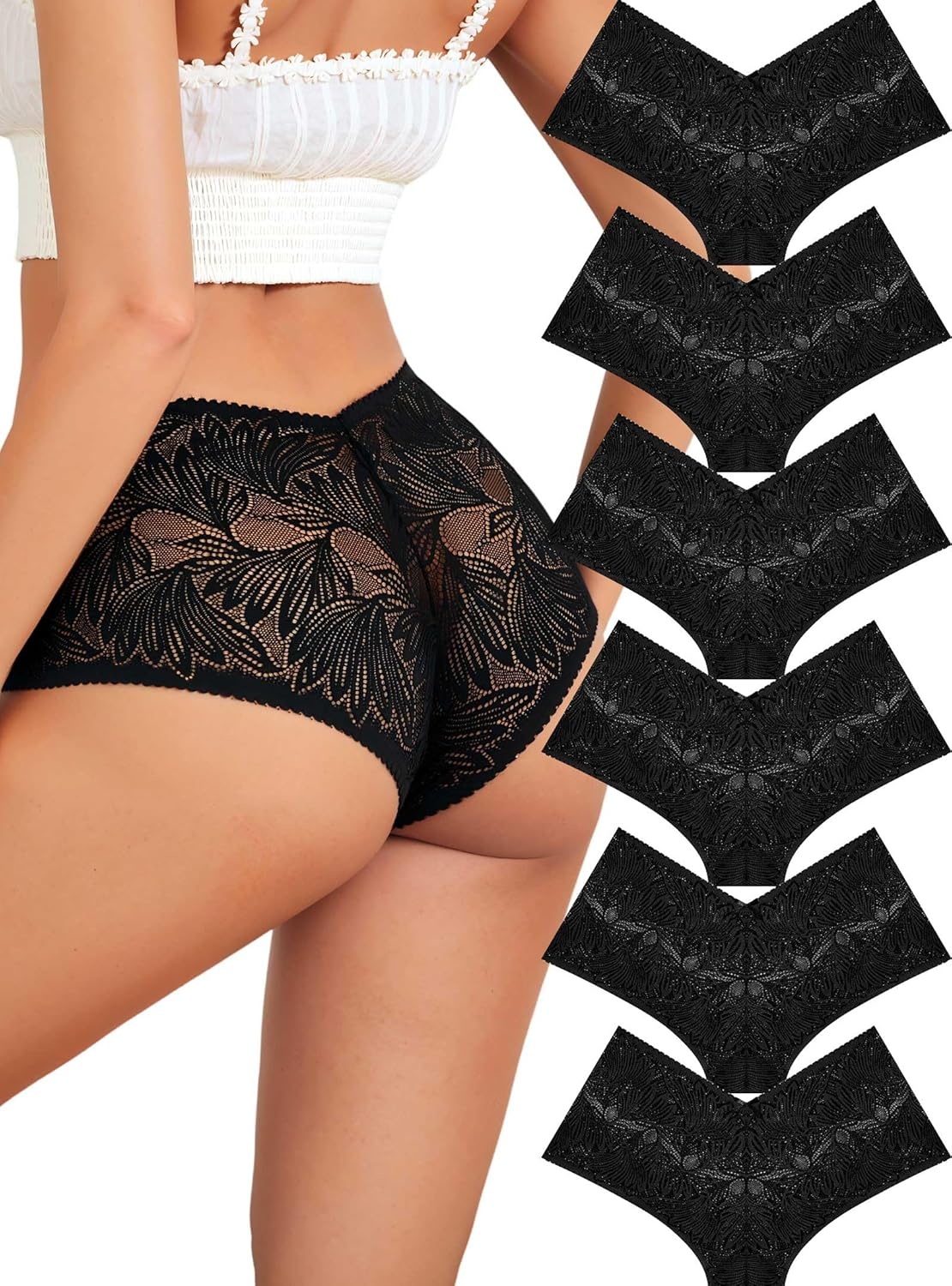 image:imageSexy Underwear for Women Petalsoft Lace Vwaisted Boy Shorts Cute Cheeky Ladies Panties Fashion Lightweight Lingerie 6 pack6black