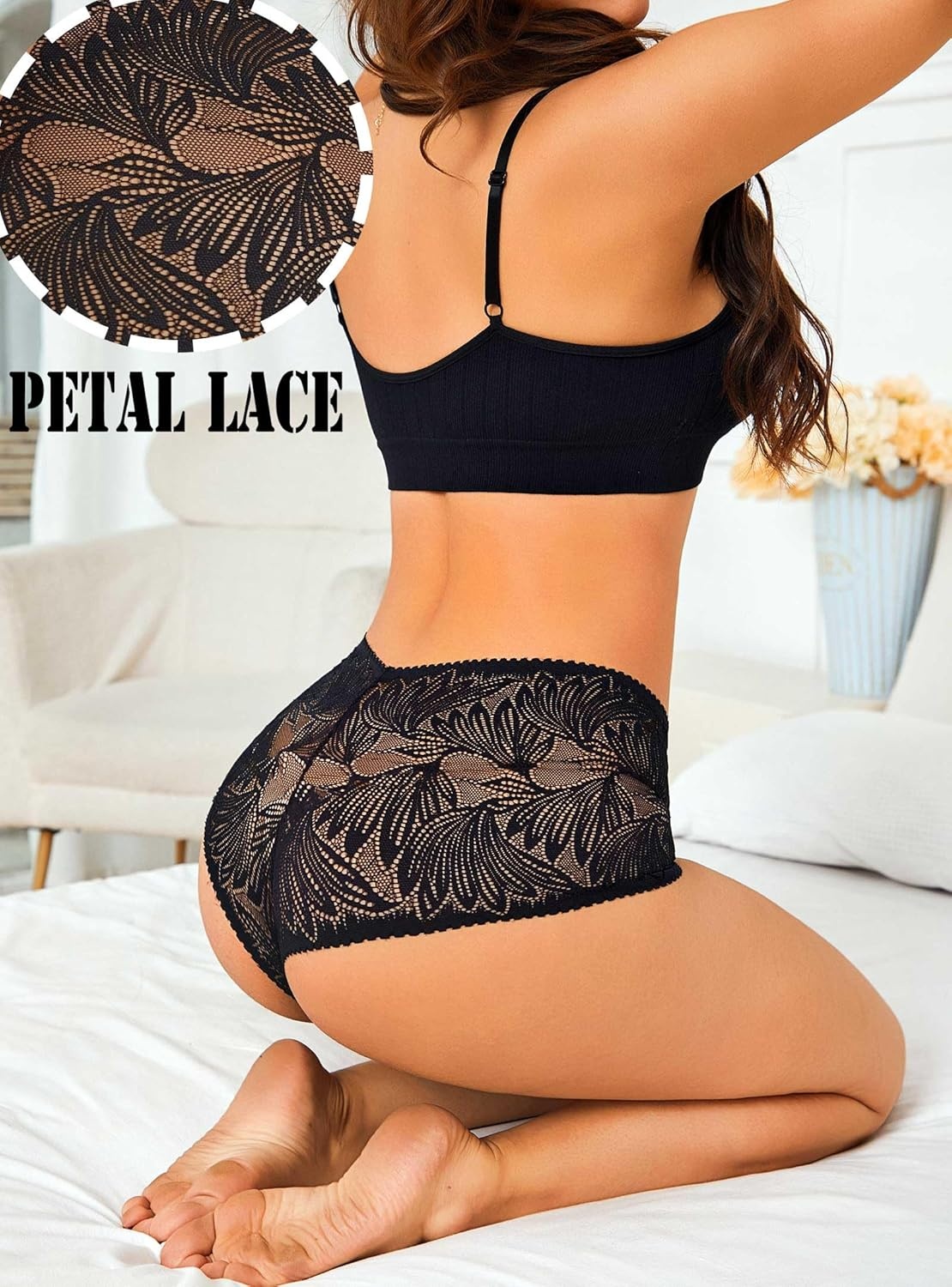 image:imageSexy Underwear for Women Petalsoft Lace Vwaisted Boy Shorts Cute Cheeky Ladies Panties Fashion Lightweight Lingerie 6 pack6black