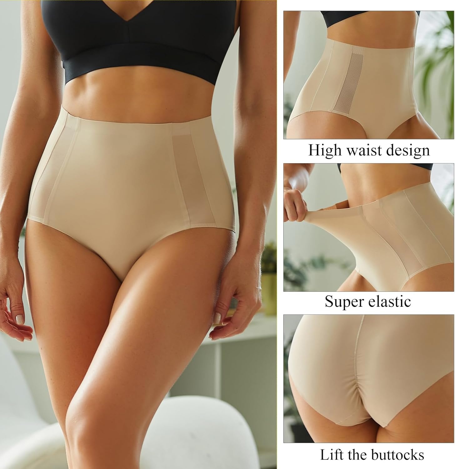 image:imageSth Big 4 Pack Womens High Waisted Underwear Seamless Full Coverage Brief Ladies No Show Panties