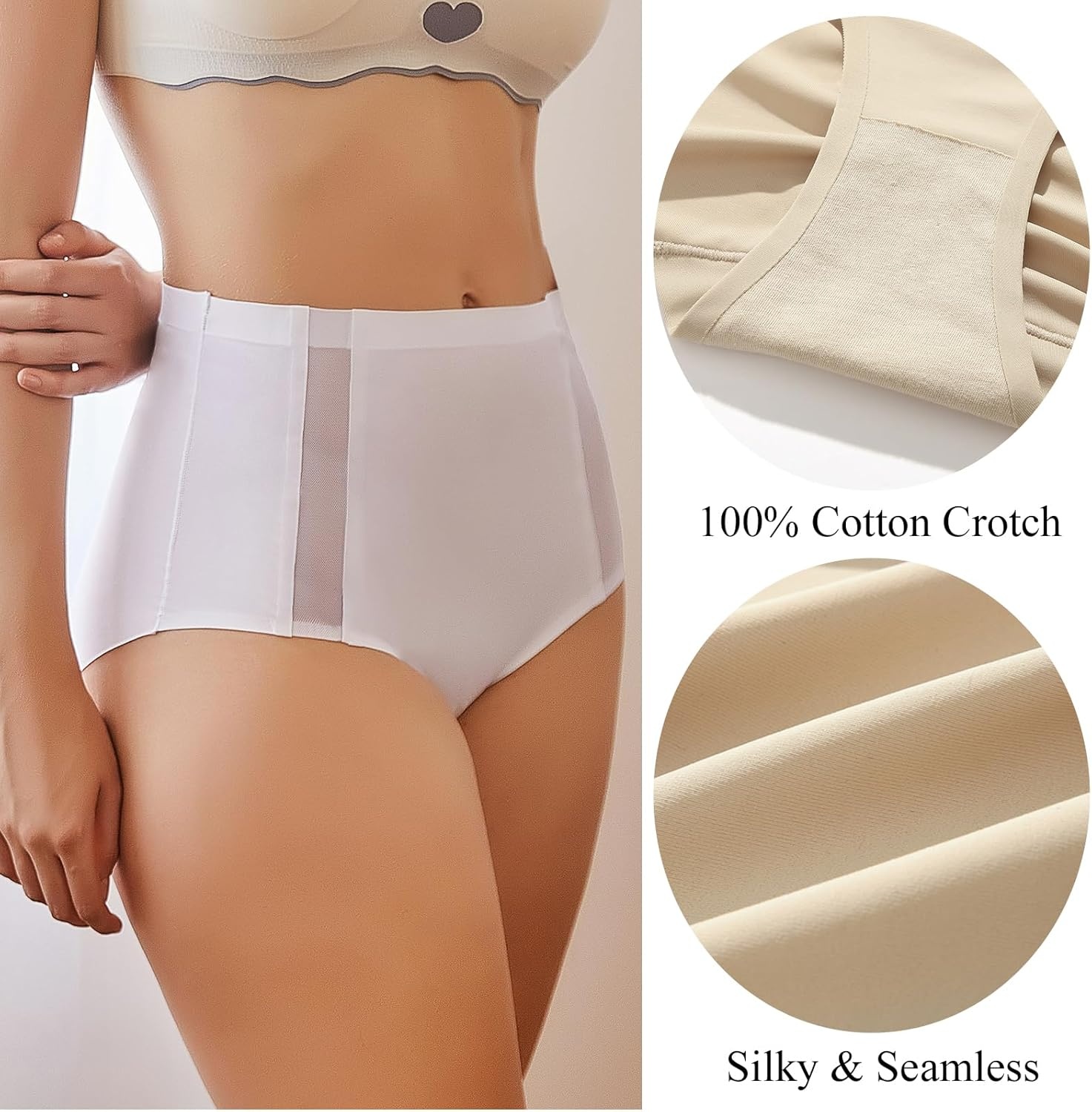 image:imageSth Big 4 Pack Womens High Waisted Underwear Seamless Full Coverage Brief Ladies No Show Panties