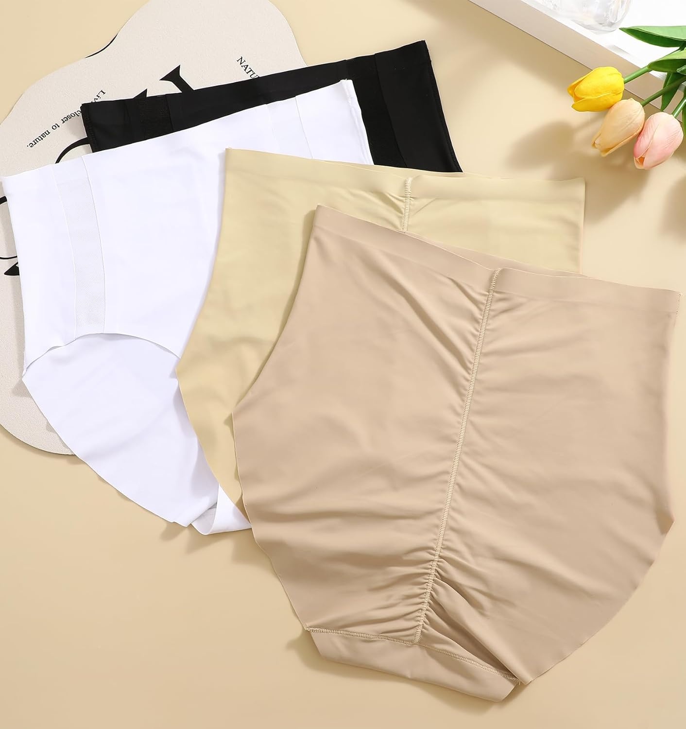 image:imageSth Big 4 Pack Womens High Waisted Underwear Seamless Full Coverage Brief Ladies No Show Panties