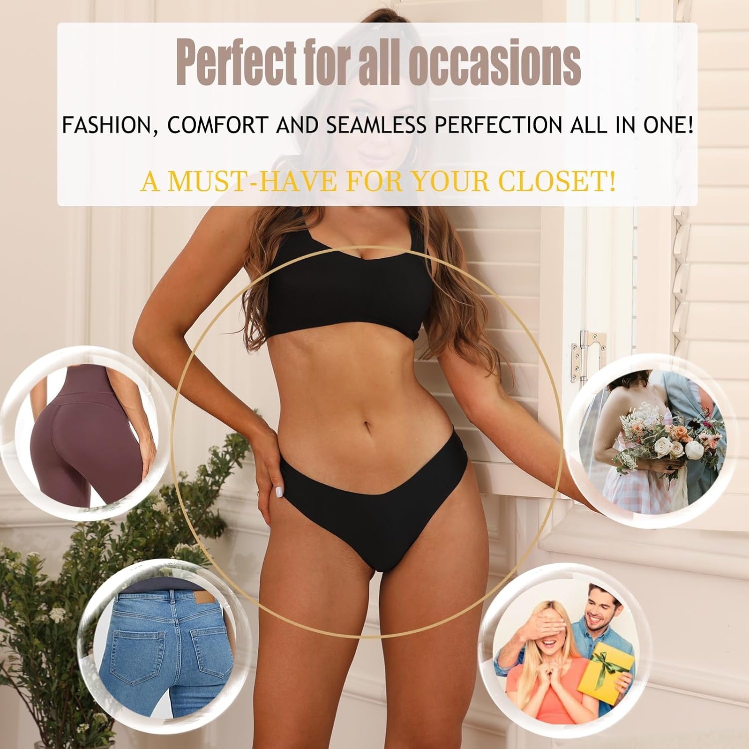 image:imageSth Big Cheeky Underwear for Women Lace No Show Bikini Soft Breathe Seamless Panties Ladies Sexy Hipster Set 6 PackBlack