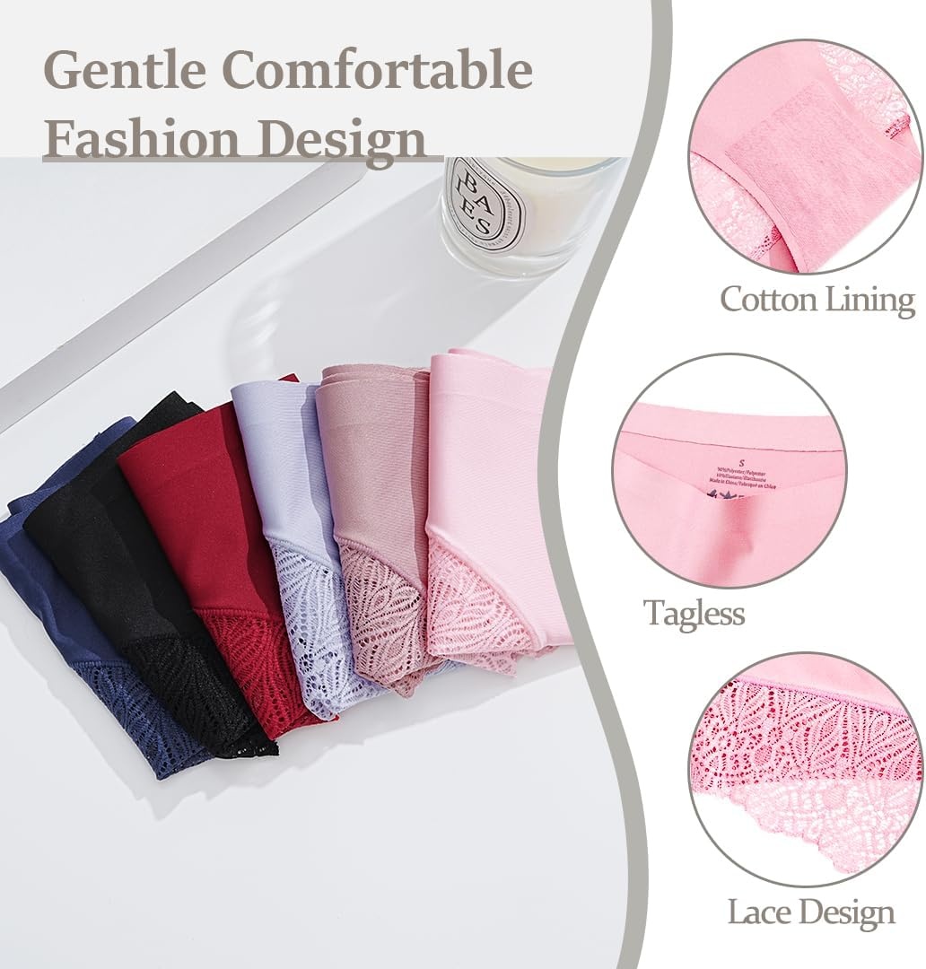 image:imageSth Big Cheeky Underwear for Women Lace No Show Bikini Soft Breathe Seamless Panties Ladies Sexy Hipster Set 6 PackBlackredpinkdark Bluesilver Graykhaki