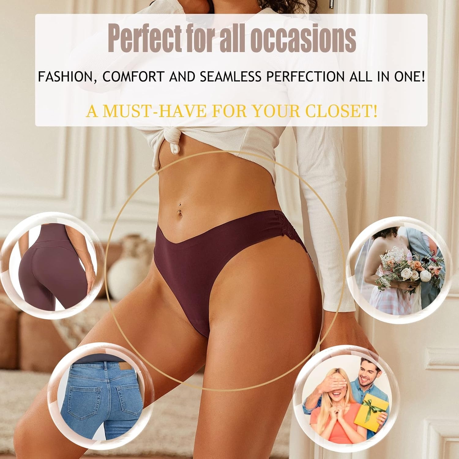 image:imageSth Big Cheeky Underwear for Women Lace No Show Bikini Soft Breathe Seamless Panties Ladies Sexy Hipster Set 6 PackMixcolor a 6pack