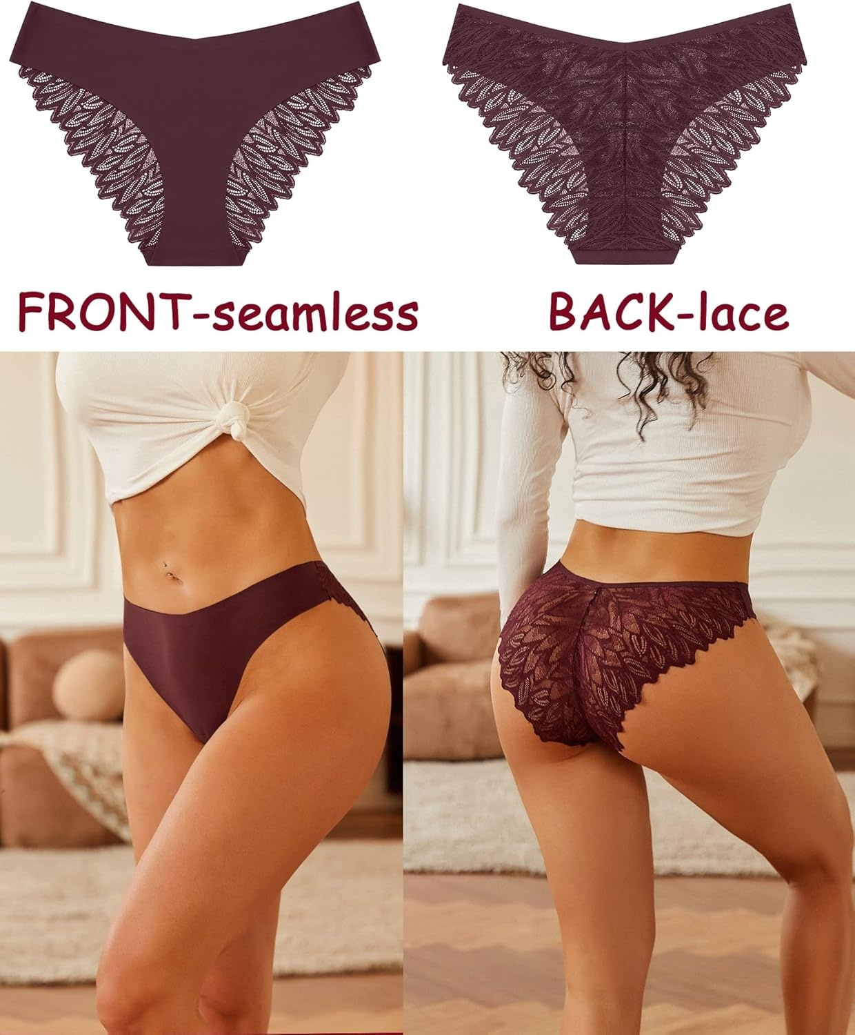 image:imageSth Big Cheeky Underwear for Women Lace No Show Bikini Soft Breathe Seamless Panties Ladies Sexy Hipster Set 6 PackMixcolor a 6pack