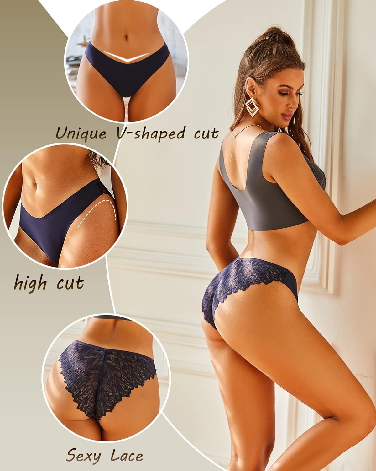 image:imageSth Big Cheeky Underwear for Women Lace No Show Bikini Soft Breathe Seamless Panties Ladies Sexy Hipster Set 6 PackMixcolor a 6pack