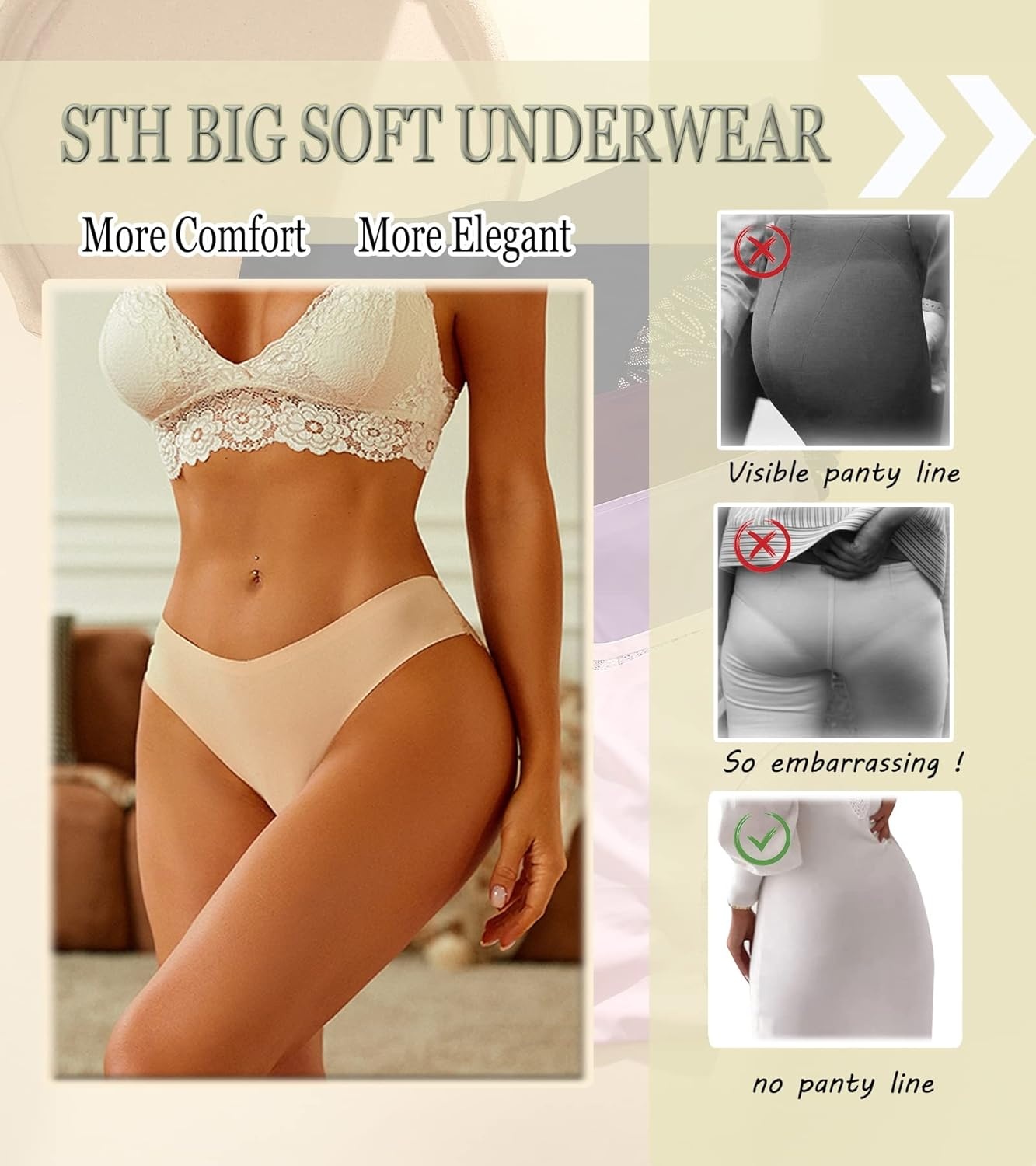 image:imageSth Big Cheeky Underwear for Women Lace No Show Bikini Soft Breathe Seamless Panties Ladies Sexy Hipster Set 6 PackMixcolor a 6pack