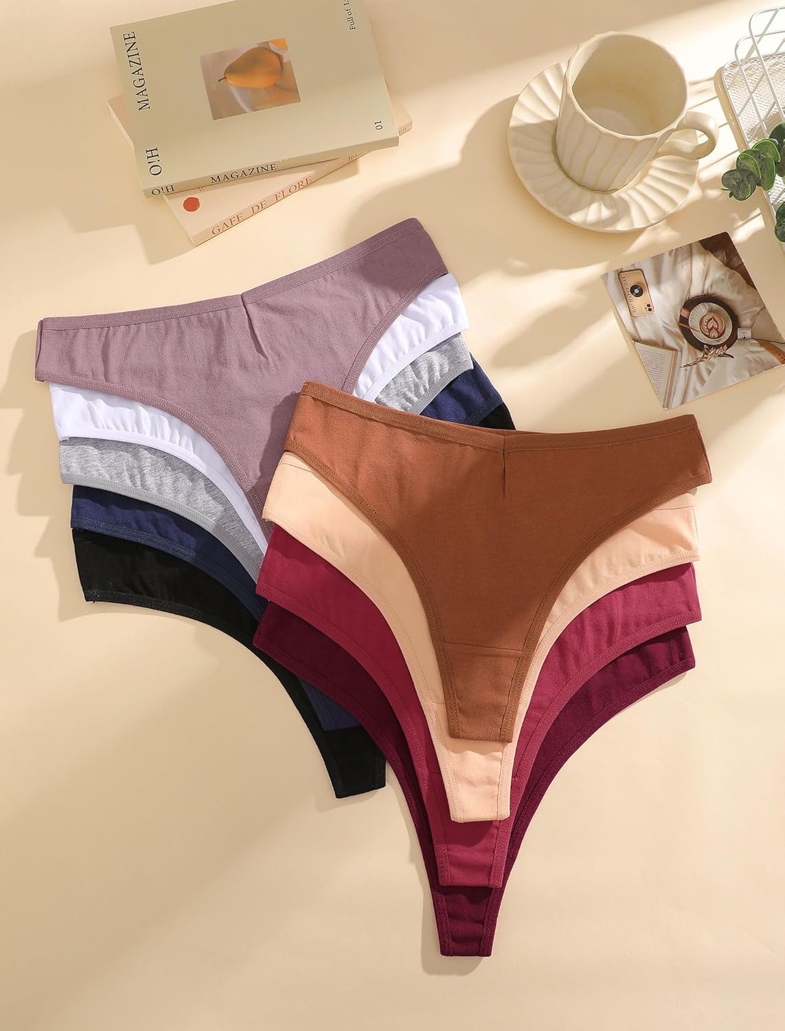 image:imageSth Big Cotton Underwear for Women Breathable Sexy Vwaisted Thongs Soft Stretchy Ladies Panties 9 PackColora
