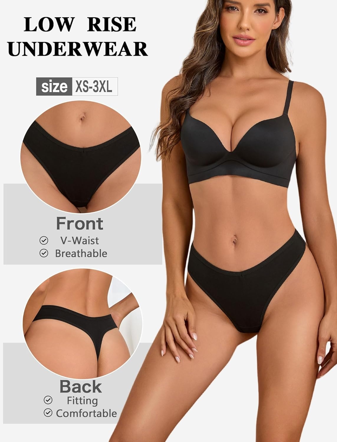 image:imageSth Big Cotton Underwear for Women Breathable Sexy Vwaisted Thongs Soft Stretchy Ladies Panties 9 PackColora