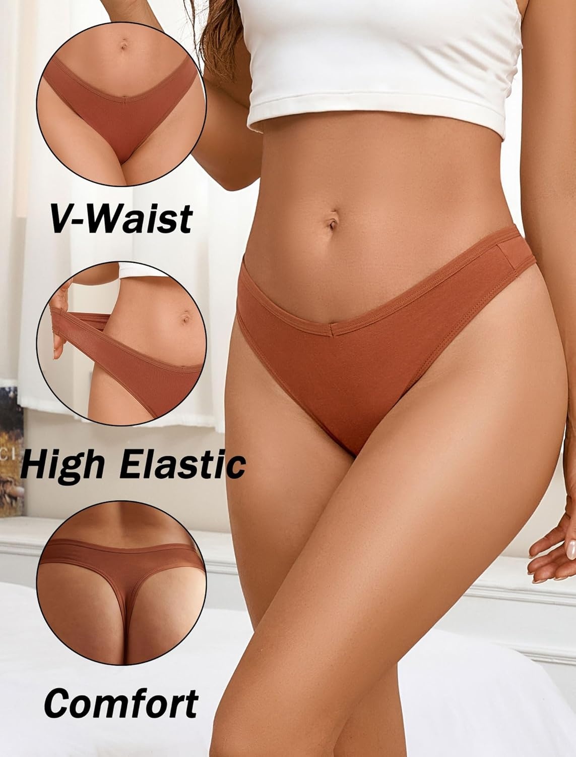 image:imageSth Big Cotton Underwear for Women Breathable Sexy Vwaisted Thongs Soft Stretchy Ladies Panties 9 PackColora