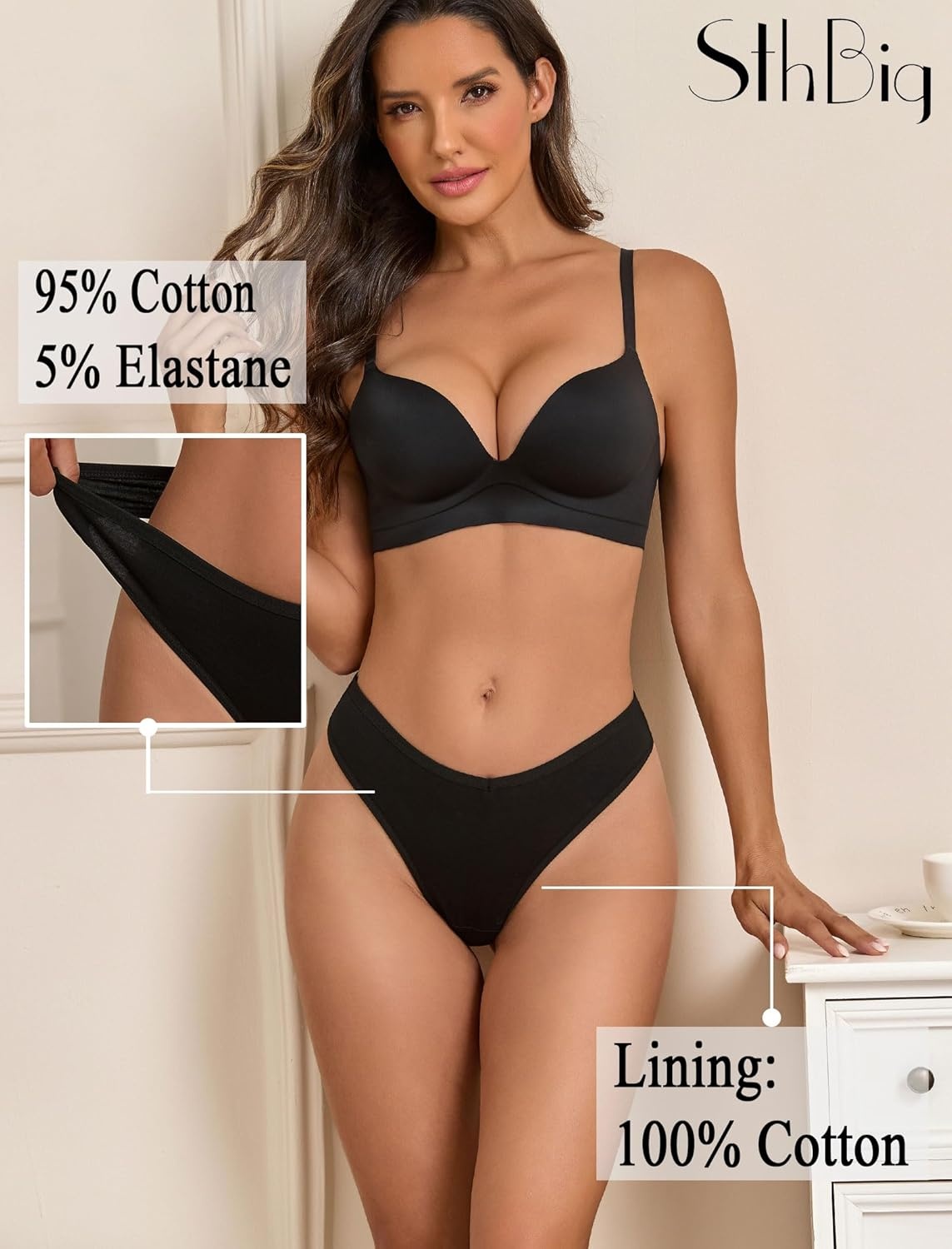 image:imageSth Big Cotton Underwear for Women Breathable Sexy Vwaisted Thongs Soft Stretchy Ladies Panties 9 PackColora