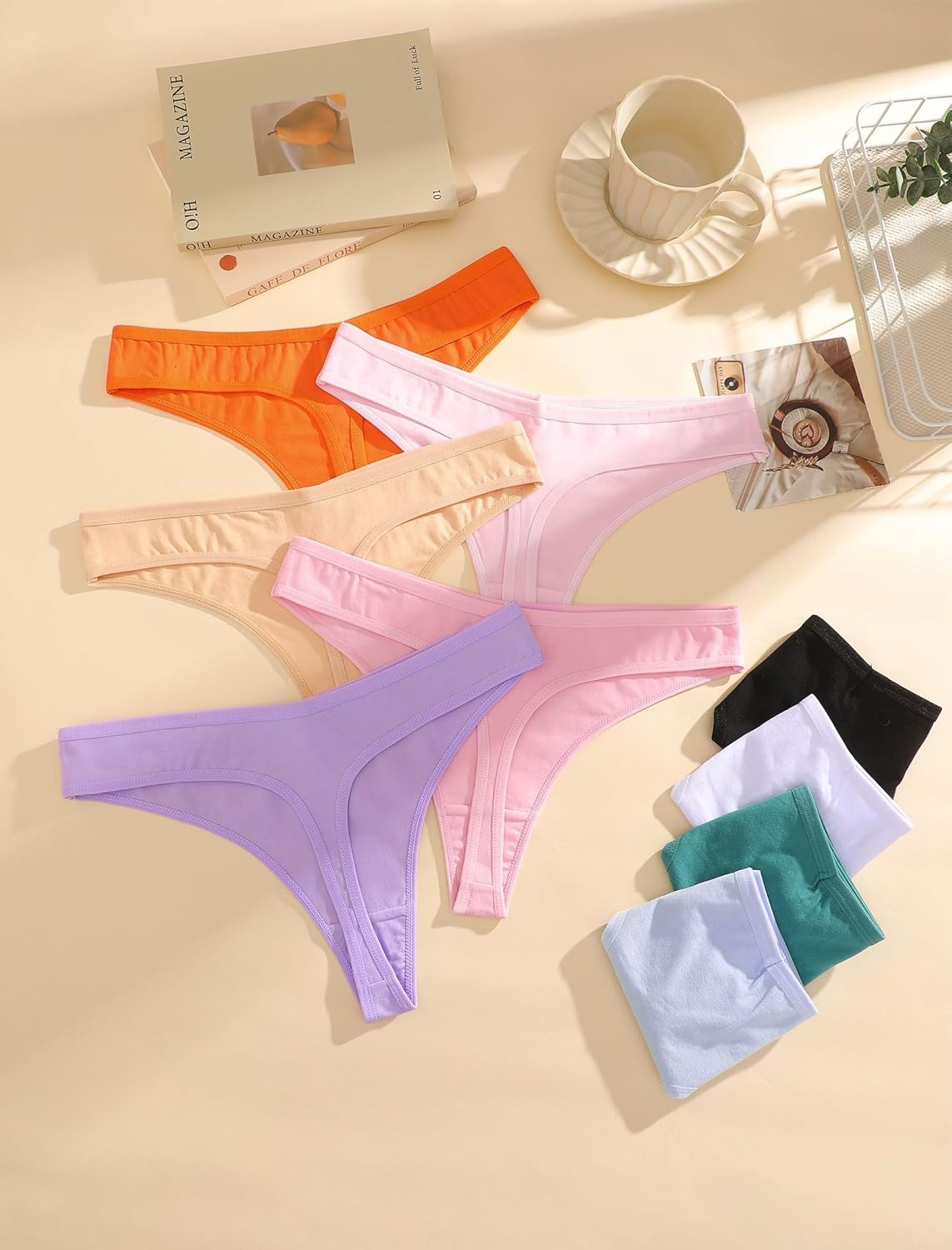 image:imageSth Big Cotton Underwear for Women Breathable Sexy Vwaisted Thongs Soft Stretchy Ladies Panties 9 PackColorb