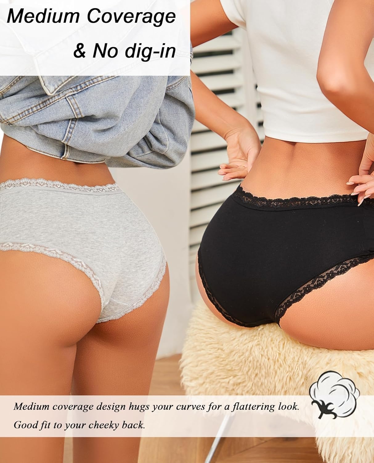 image:imageSth Big Cotton Underwear for Women High Waisted Womens Underwear Pack Sexy Lace Edge Bikini Cheeky Panties Girls BriefA 6 Packblack1 White1 Orange1 Grey1 Beige1 Pink1