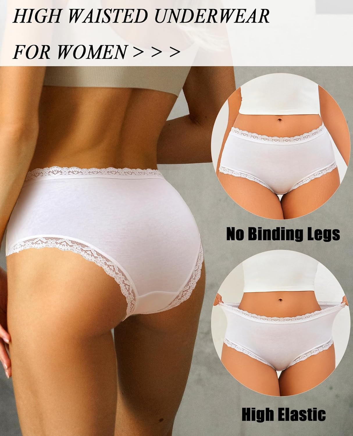 image:imageSth Big Cotton Underwear for Women High Waisted Womens Underwear Pack Sexy Lace Edge Bikini Cheeky Panties Girls BriefC 6 Packlight Color