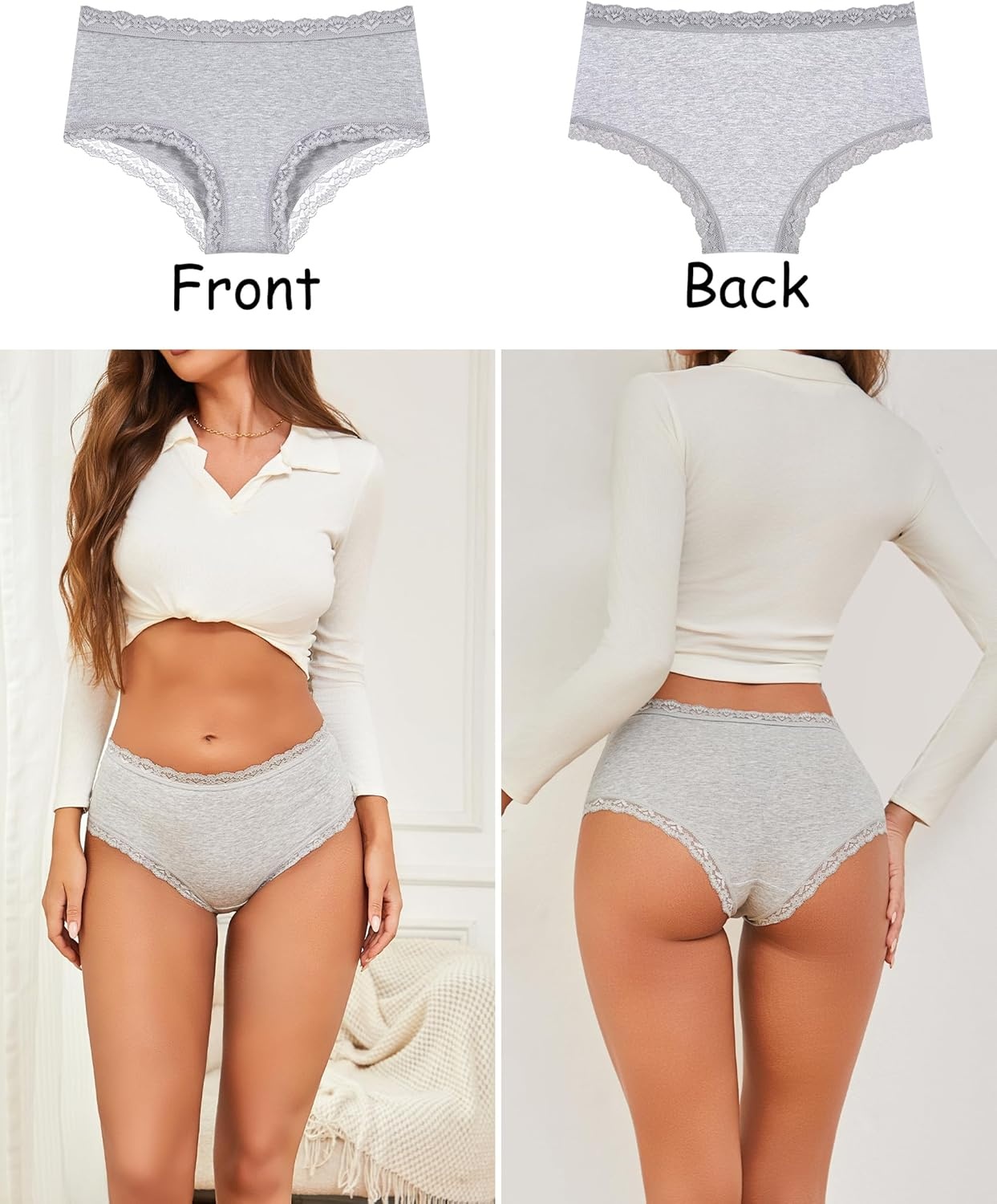 image:imageSth Big Cotton Underwear for Women High Waisted Womens Underwear Pack Sexy Lace Edge Bikini Cheeky Panties Girls BriefC 6 Packlight Color