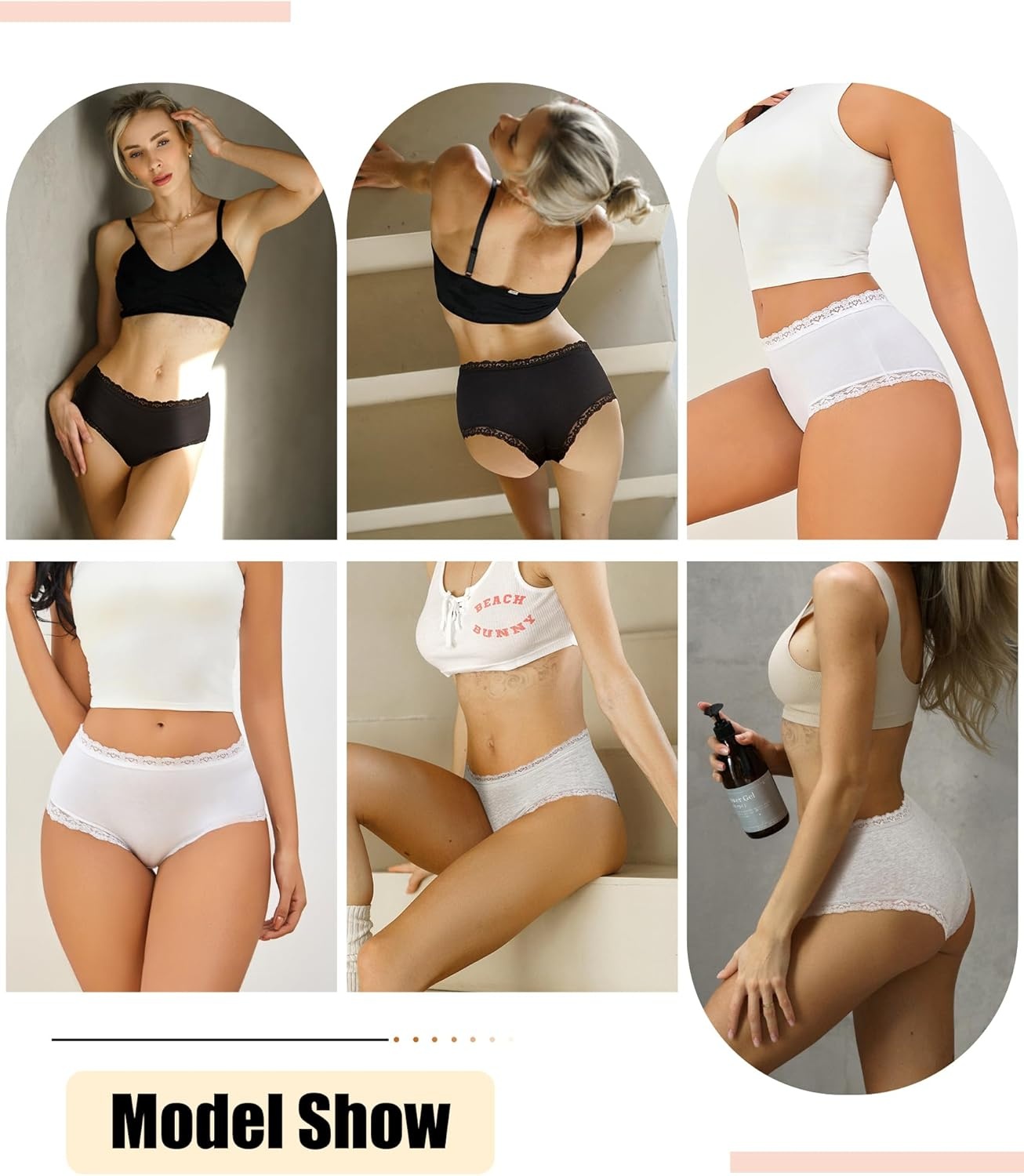 image:imageSth Big Cotton Underwear for Women High Waisted Womens Underwear Pack Sexy Lace Edge Bikini Cheeky Panties Girls BriefC 6 Packlight Color