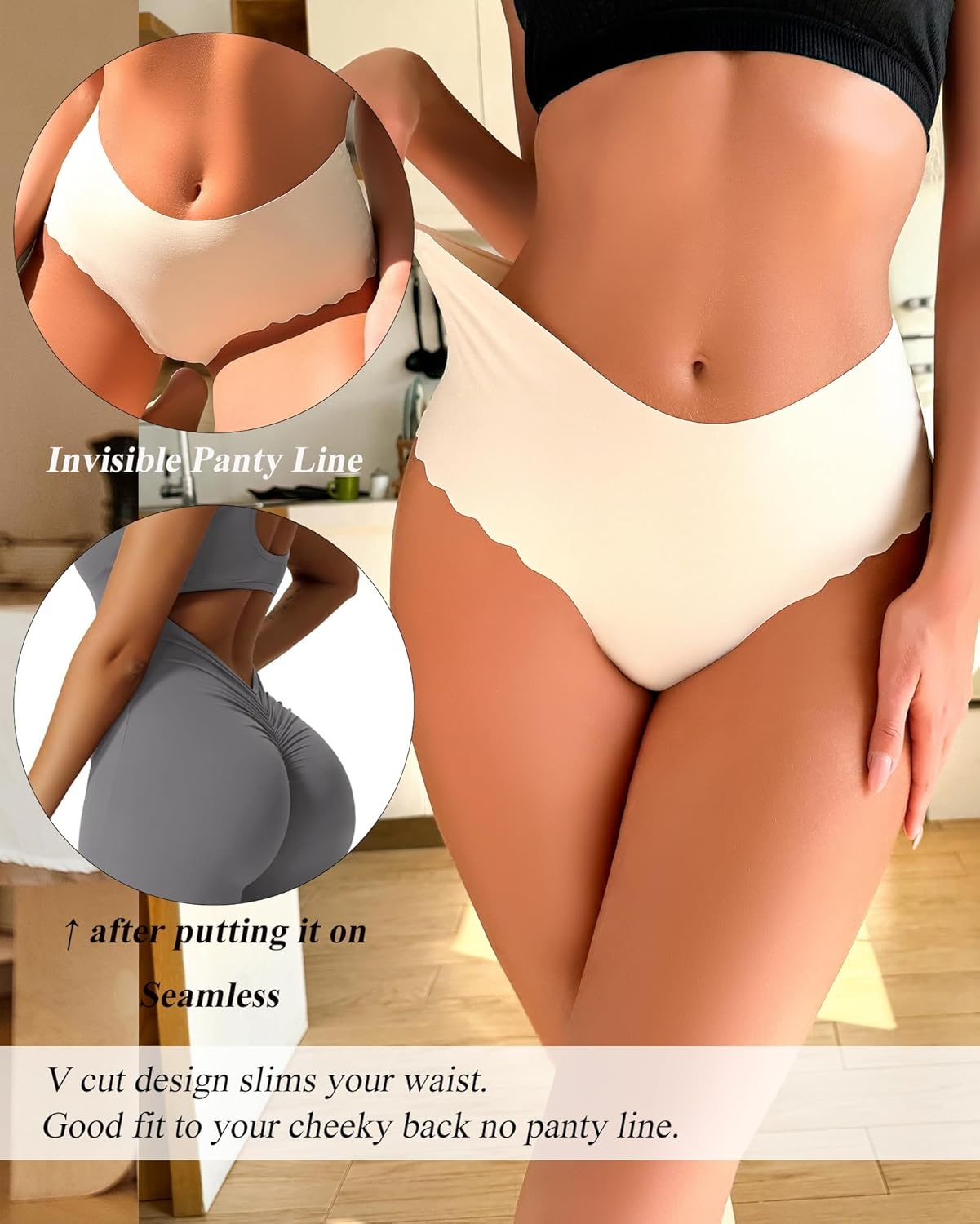 image:imageSth Big High Waisted Seamless Underwear for Women No Show Panties Cheeky Scalloped Edge Bikini Breathable Briefs 6 PackColor J