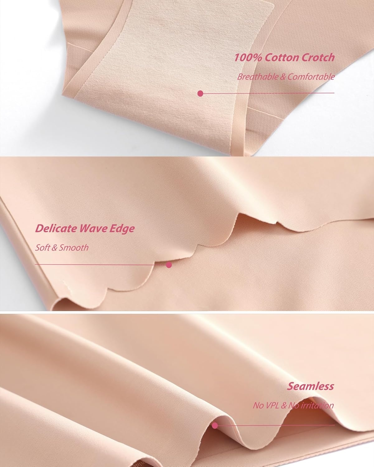 image:imageSth Big High Waisted Seamless Underwear for Women No Show Panties Cheeky Scalloped Edge Bikini Breathable Briefs 6 PackColor L