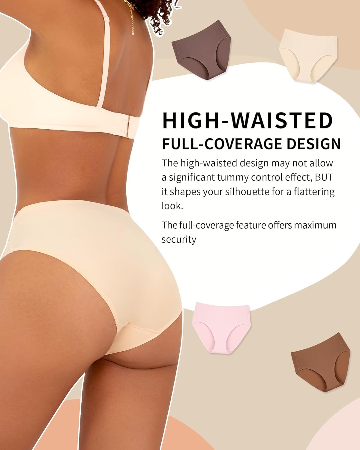 image:imageSth Big High Waisted Underwear for Women Lightweight No Show Panties Comfortable Full Coverage Briefs Seamless 4 PackBlackbrick Yellowfleshcolorkhaki