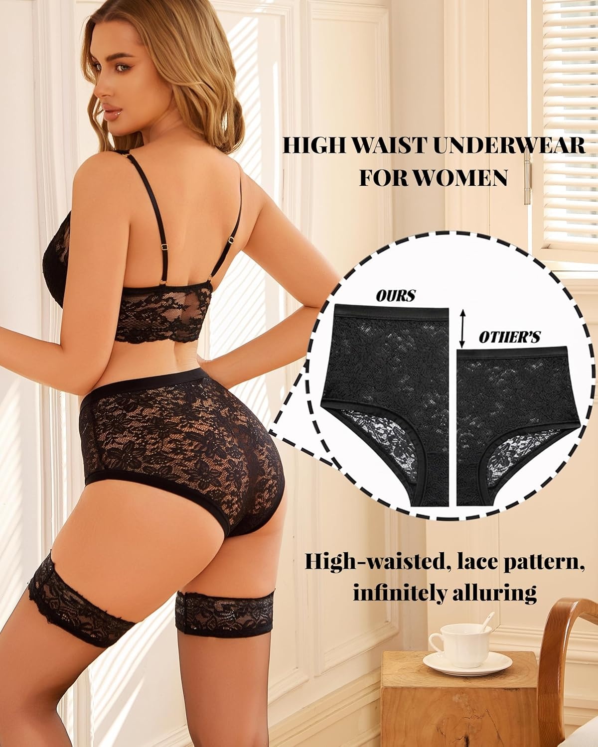 image:imageSth Big High Waisted Underwear for Women Sexy Lace Cheeky Panties Soft Full Coverage lingerie Womens Plus Size Briefs 6 Pack6packcs