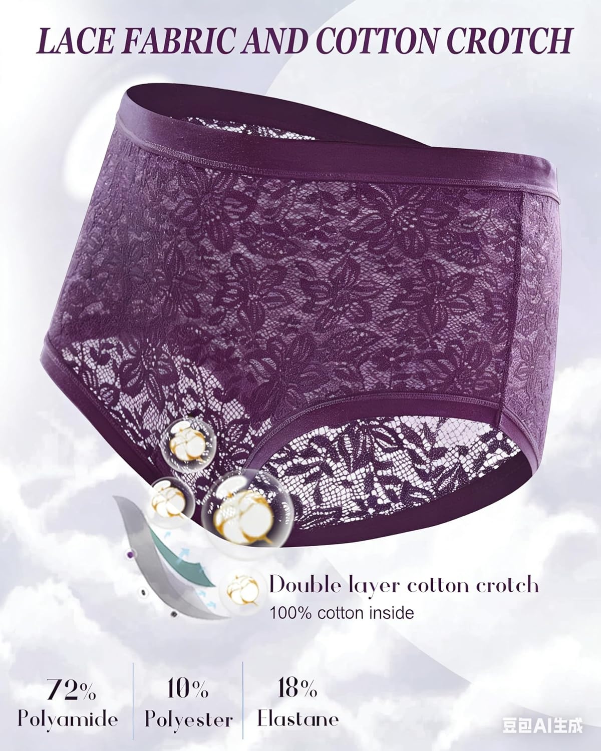 image:imageSth Big High Waisted Underwear for Women Sexy Lace Cheeky Panties Soft Full Coverage lingerie Womens Plus Size Briefs 6 Pack6packds