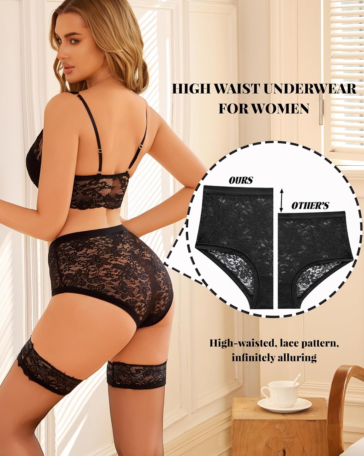 image:imageSth Big High Waisted Underwear for Women Sexy Lace Cheeky Panties Soft Full Coverage lingerie Womens Plus Size Briefs 6 Pack6packs