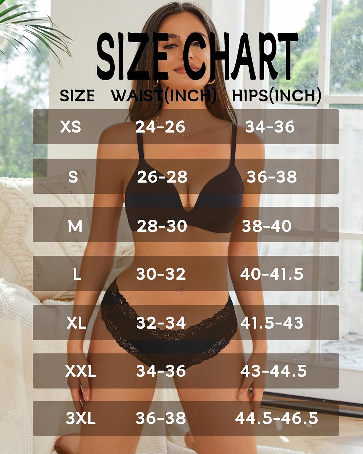 image:imageSth Big Womens Cotton Underwear Sexy Lace Brazilian Panties Soft Breathable Cotton Bikini for Ladies 6 PackBlack