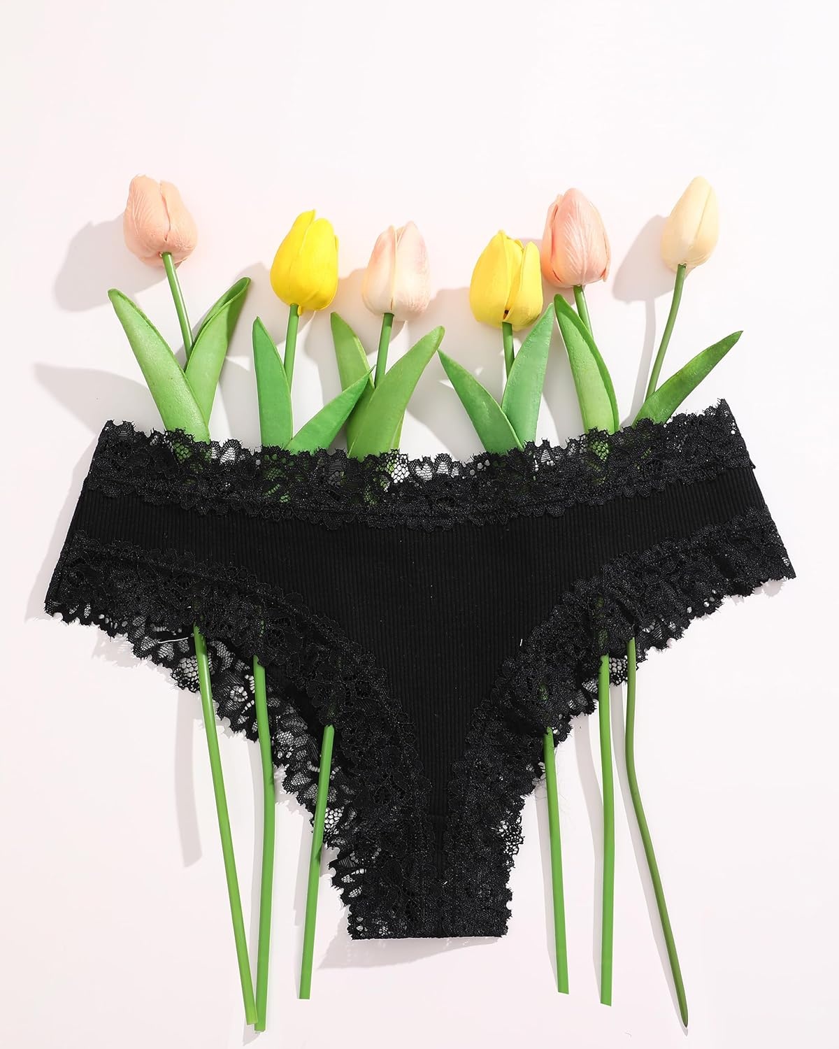 image:imageSth Big Womens Cotton Underwear Sexy Lace Brazilian Panties Soft Breathable Cotton Bikini for Ladies 6 PackBlack
