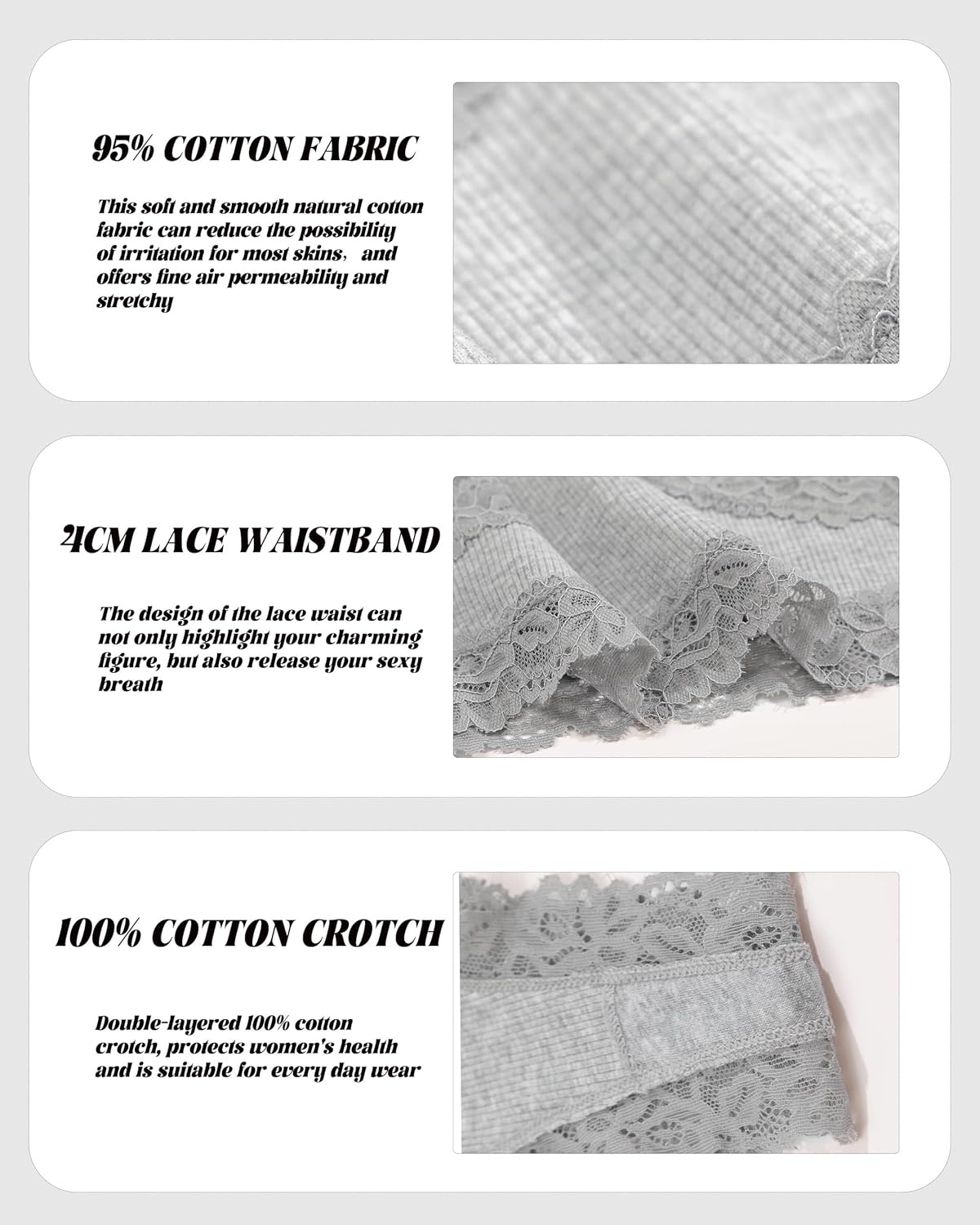 image:imageSth Big Womens Cotton Underwear Sexy Lace Brazilian Panties Soft Breathable Cotton Bikini for Ladies 6 PackColor C