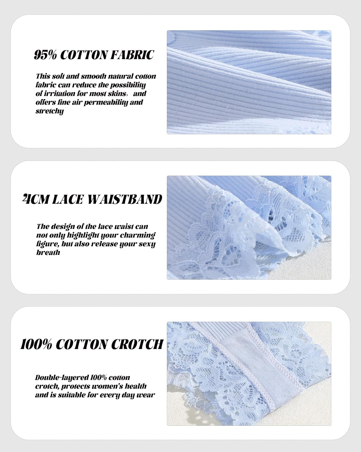 image:imageSth Big Womens Cotton Underwear Sexy Lace Brazilian Panties Soft Breathable Cotton Bikini for Ladies 6 PackColor D