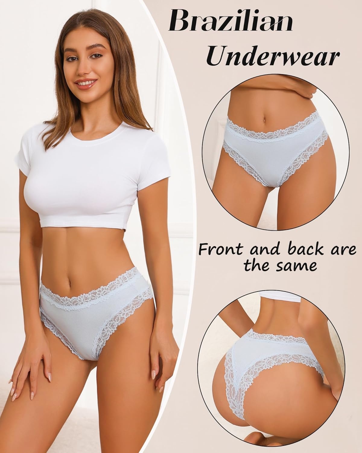 image:imageSth Big Womens Cotton Underwear Sexy Lace Brazilian Panties Soft Breathable Cotton Bikini for Ladies 6 PackColor D