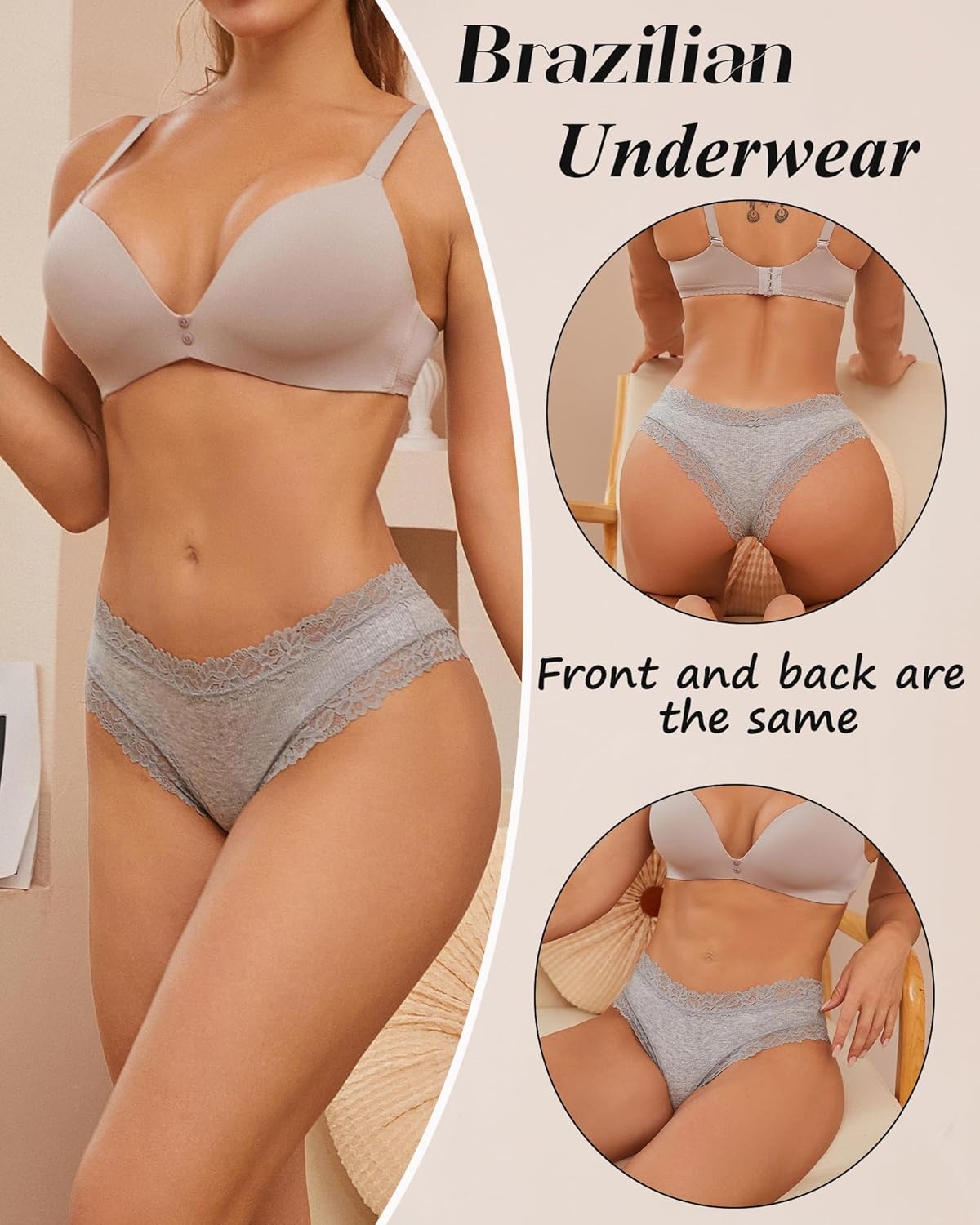 image:imageSth Big Womens Cotton Underwear Sexy Lace Brazilian Panties Soft Breathable Cotton Bikini for Ladies 6 PackColor E