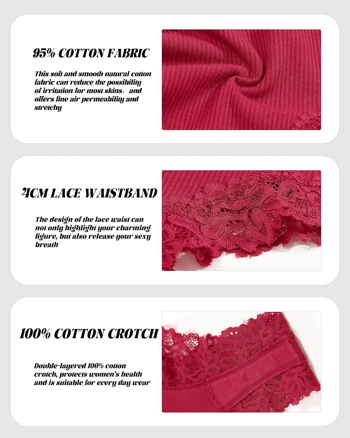 image:imageSth Big Womens Cotton Underwear Sexy Lace Brazilian Panties Soft Breathable Cotton Bikini for Ladies 6 PackColor I