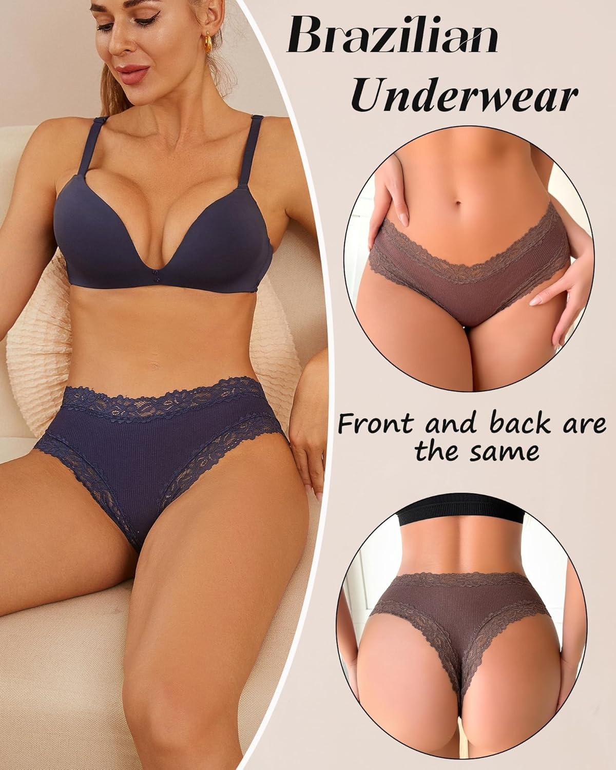 image:imageSth Big Womens Cotton Underwear Sexy Lace Brazilian Panties Soft Breathable Cotton Bikini for Ladies 6 PackColor J
