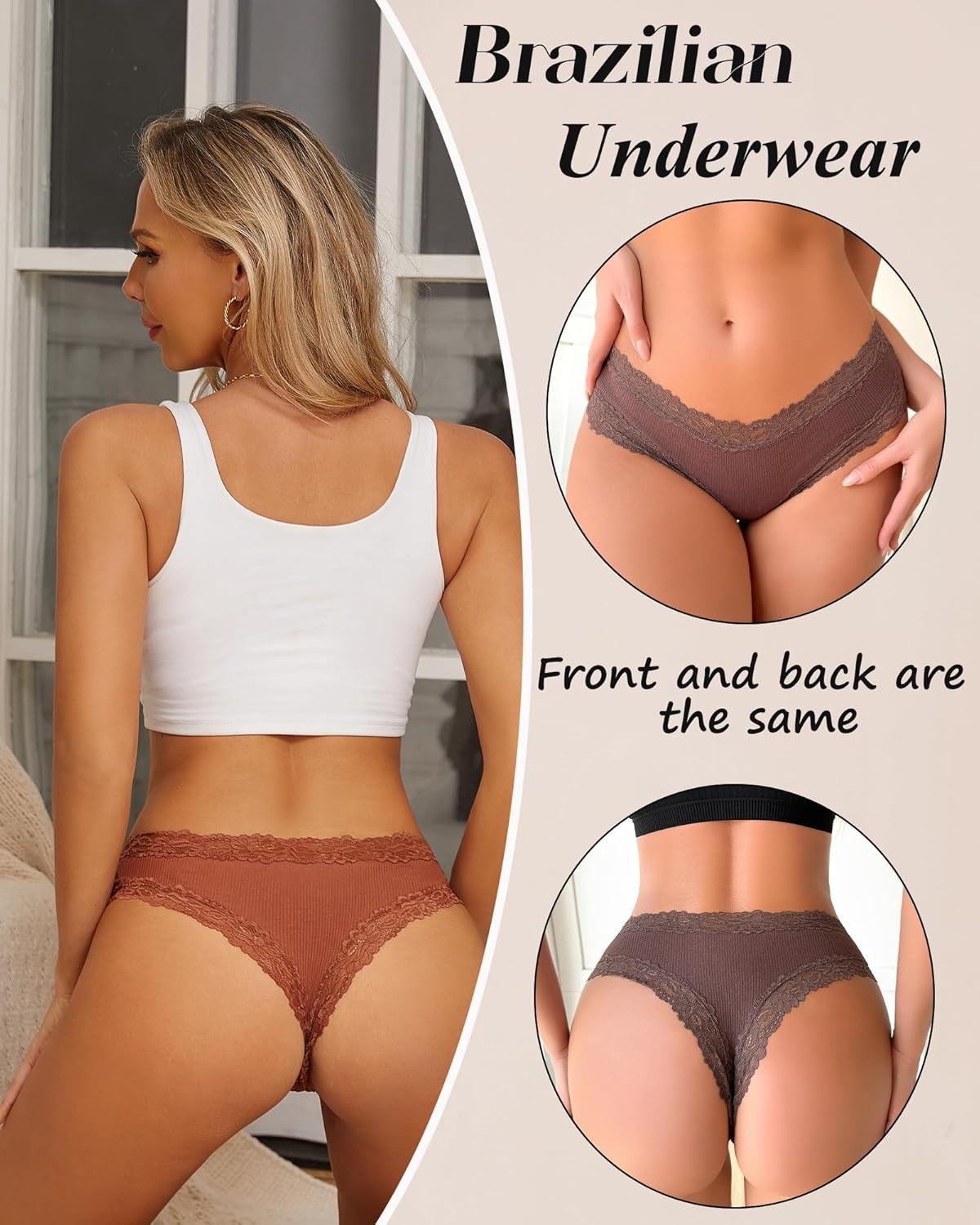 image:imageSth Big Womens Cotton Underwear Sexy Lace Brazilian Panties Soft Breathable Cotton Bikini for Ladies 6 PackColor a
