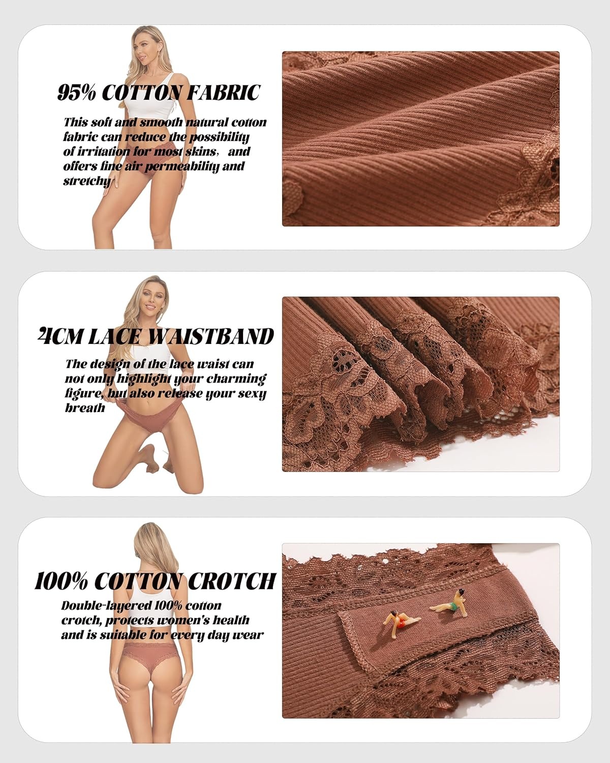 image:imageSth Big Womens Cotton Underwear Sexy Lace Brazilian Panties Soft Breathable Cotton Bikini for Ladies 6 PackColor a