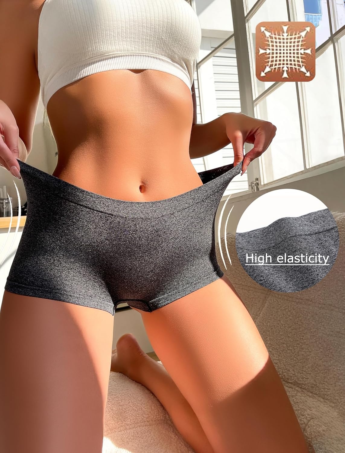 image:imageWomens Boyshorts Underwear Seamless Boxer Briefs Full Coverage Soft Stretch Boxer Shorts For Women 4 PackAmulticolor4 Pack