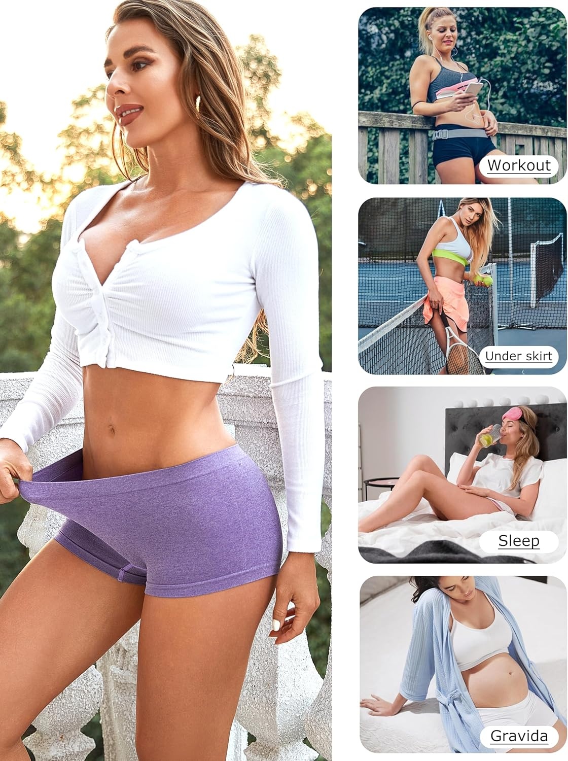 image:imageWomens Boyshorts Underwear Seamless Boxer Briefs Full Coverage Soft Stretch Boxer Shorts For Women 4 PackAmulticolor4 Pack